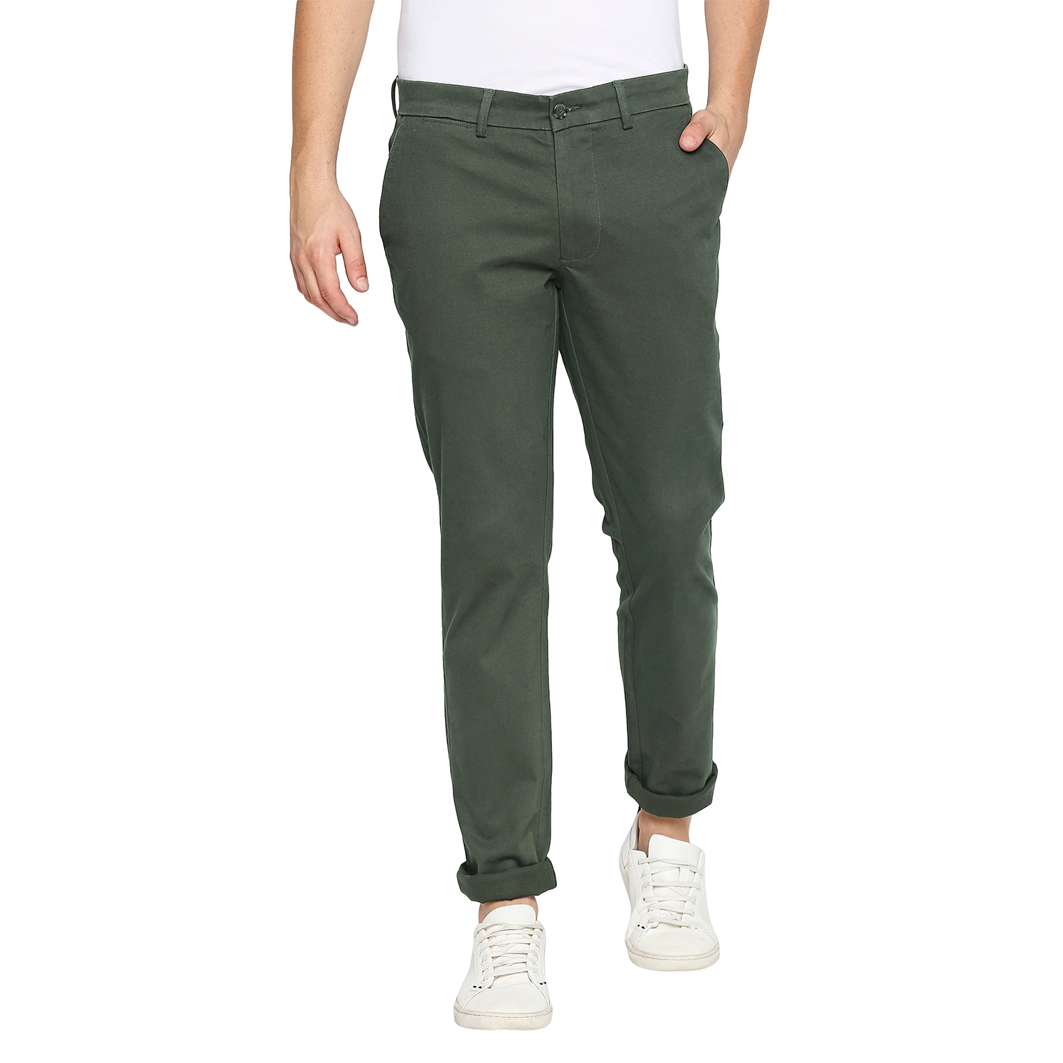 Basics | Men's Olive Cotton Blend Solid Trouser 0