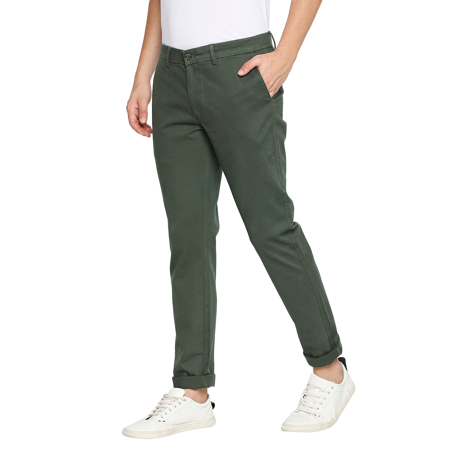 Basics | Men's Olive Cotton Blend Solid Trouser 2
