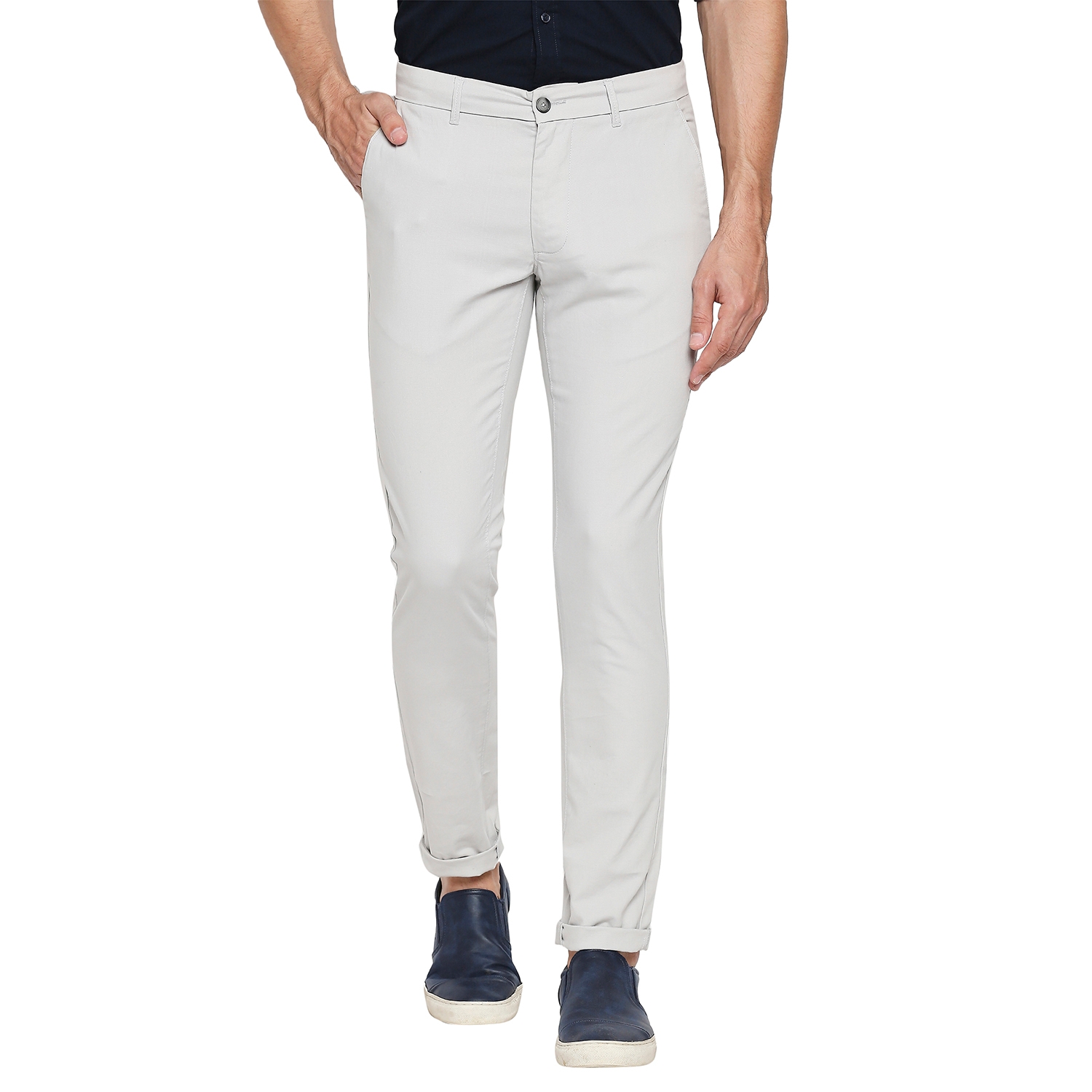 Basics | Men's Light Grey Cotton Blend Solid Trouser 0