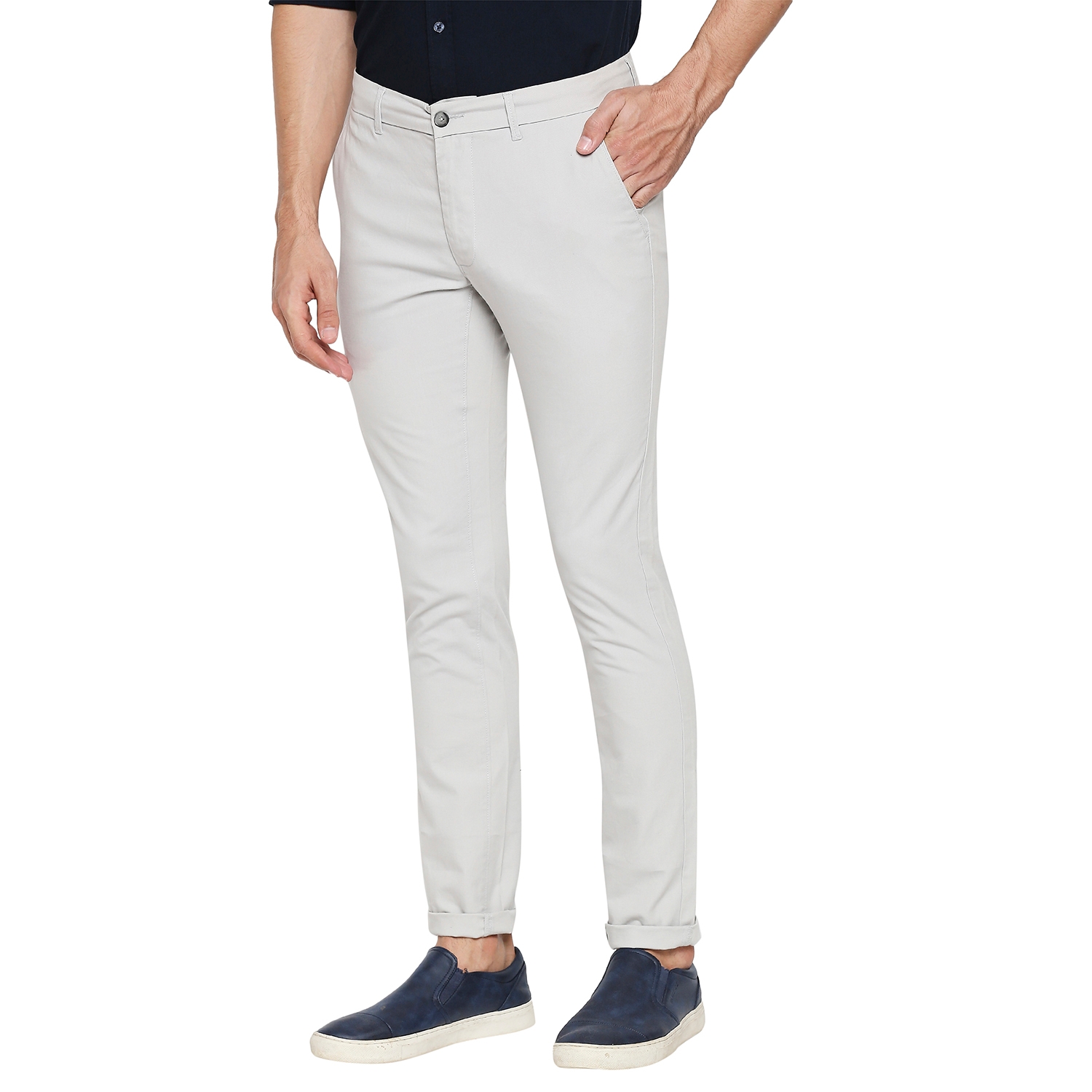 Basics | Men's Light Grey Cotton Blend Solid Trouser 2