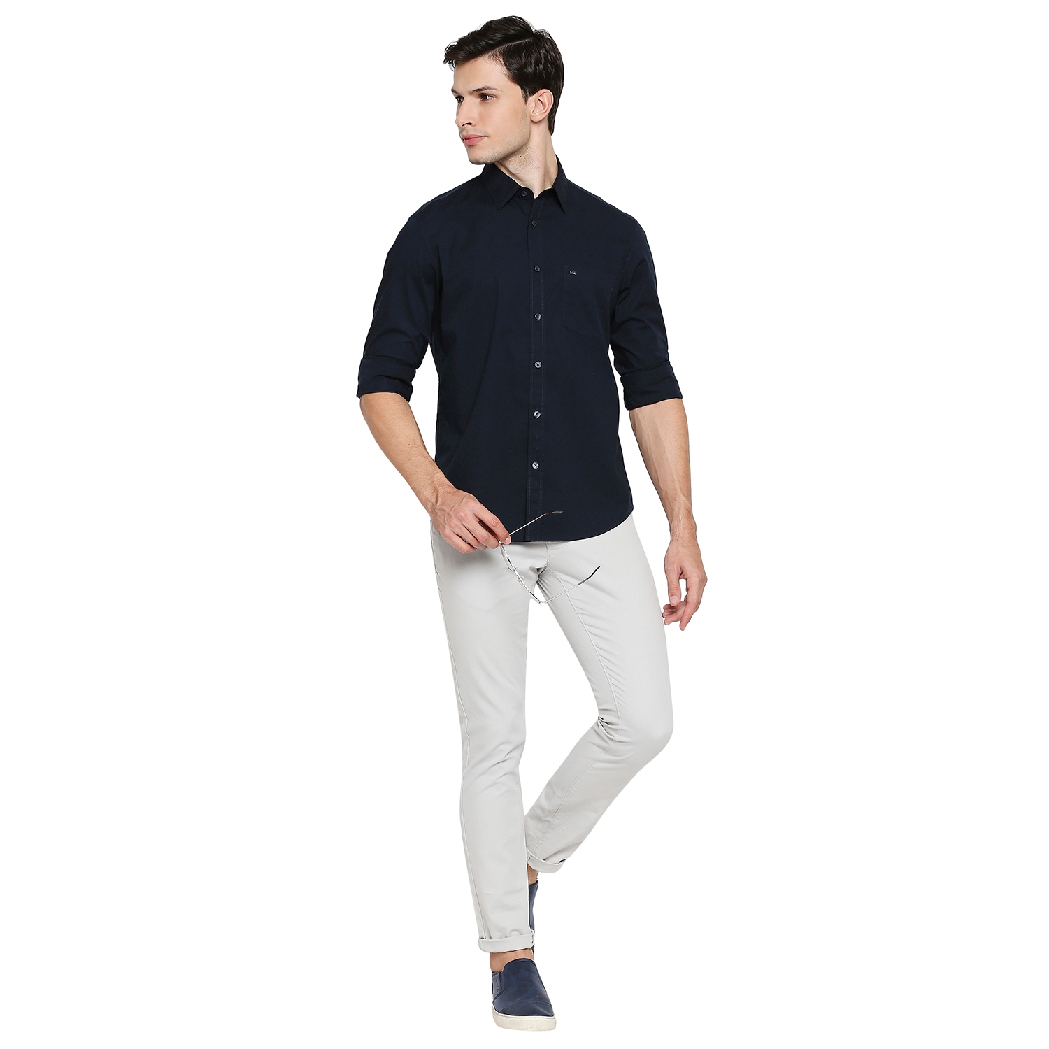 Basics | Men's Light Grey Cotton Blend Solid Trouser 4