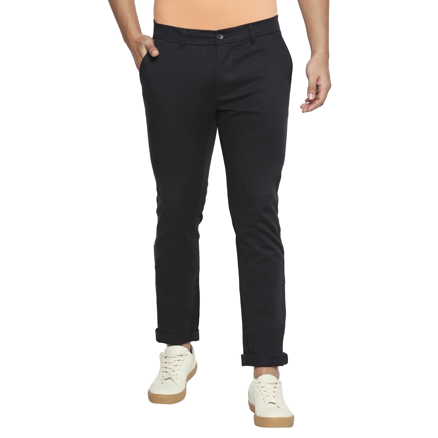Basics | Men's Dark Grey Cotton Blend Solid Trouser 0