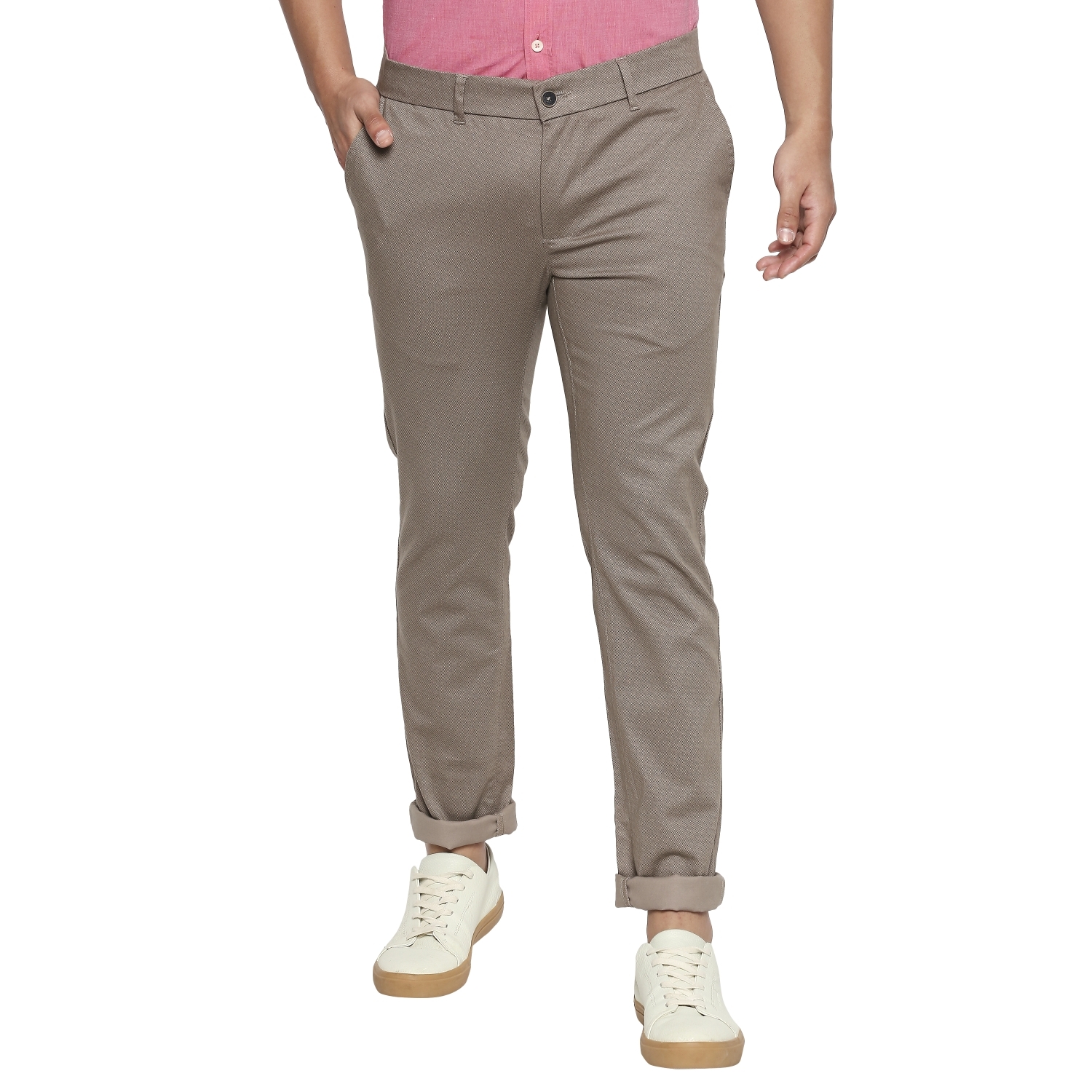 Basics | Men's Brown Cotton Blend Printed Trouser 0