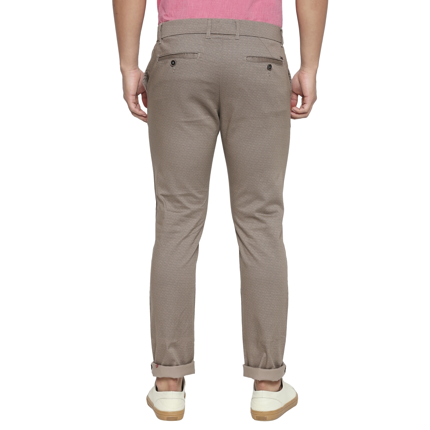 Basics | Men's Brown Cotton Blend Printed Trouser 1