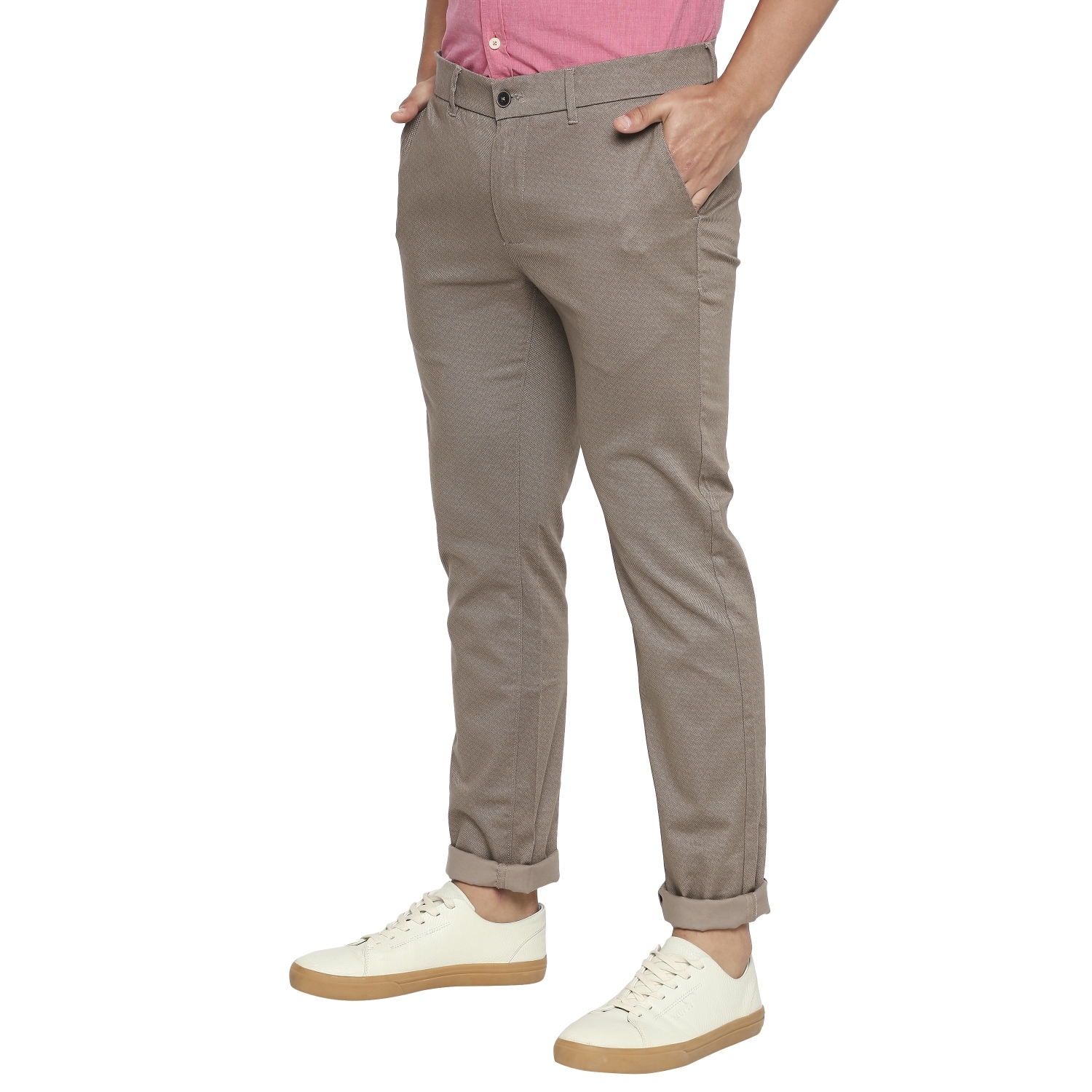 Basics | Men's Brown Cotton Blend Printed Trouser 2
