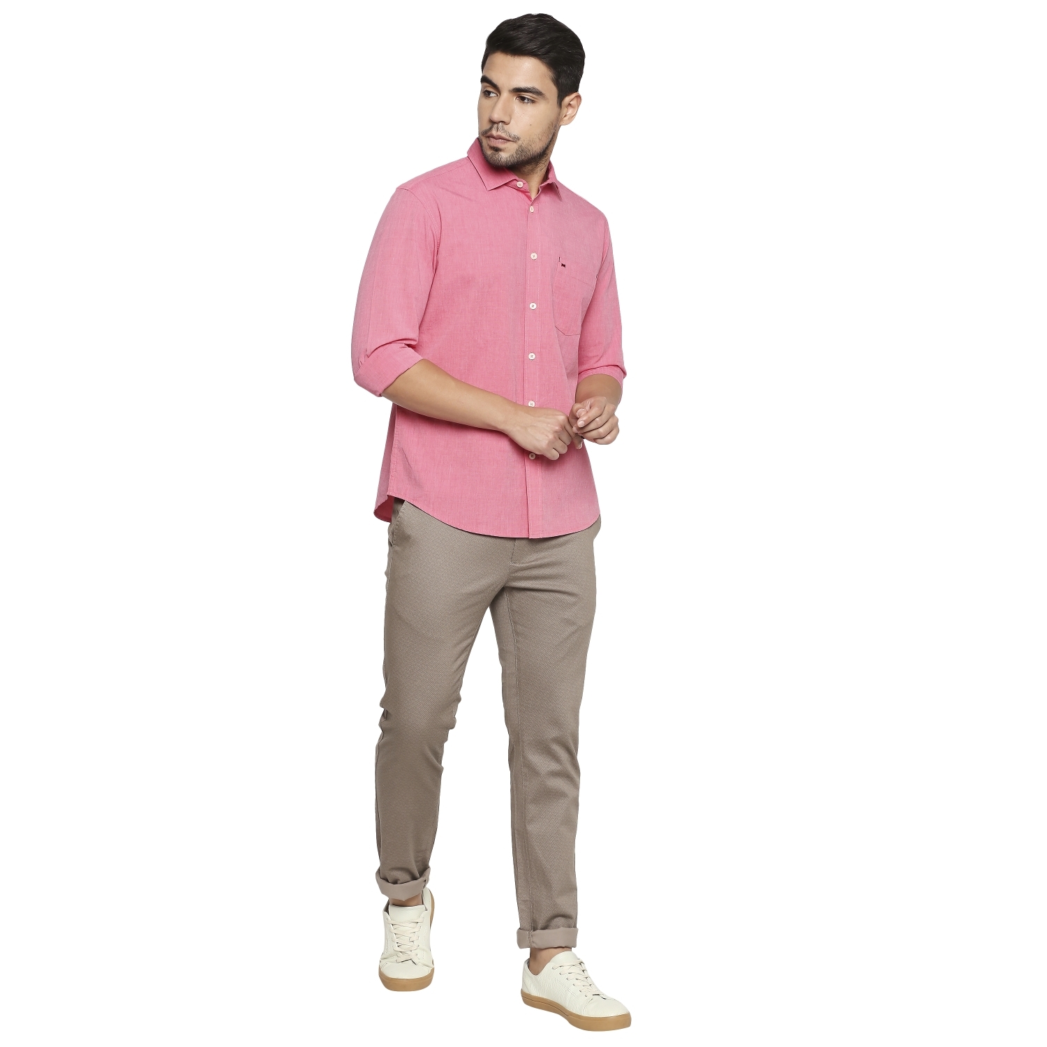 Basics | Men's Brown Cotton Blend Printed Trouser 4