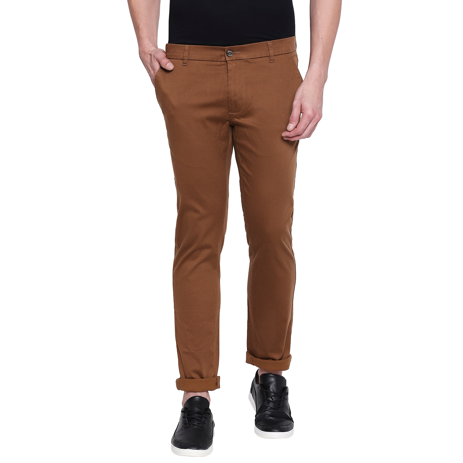 Basics | Men's Khaki Cotton Blend Printed Trouser 0
