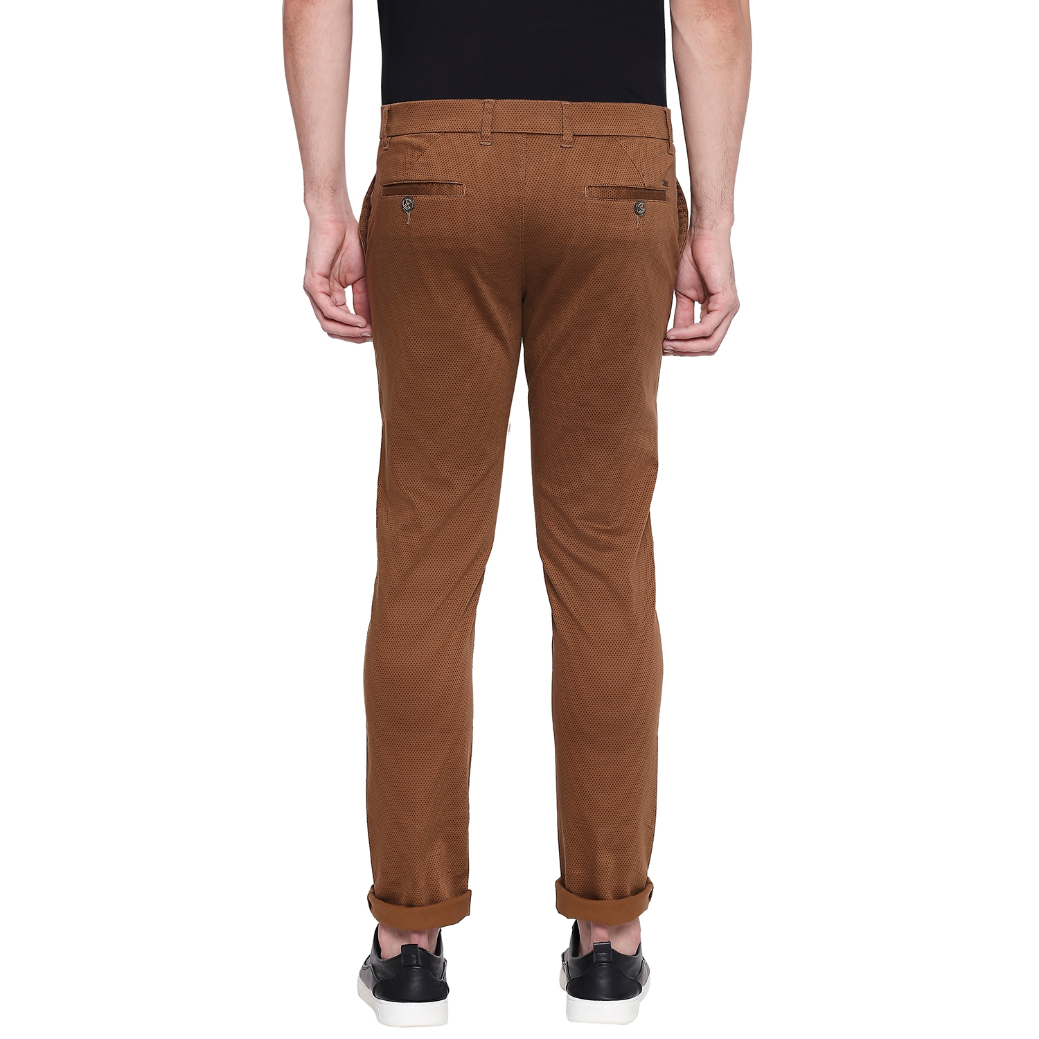 Basics | Men's Khaki Cotton Blend Printed Trouser 1