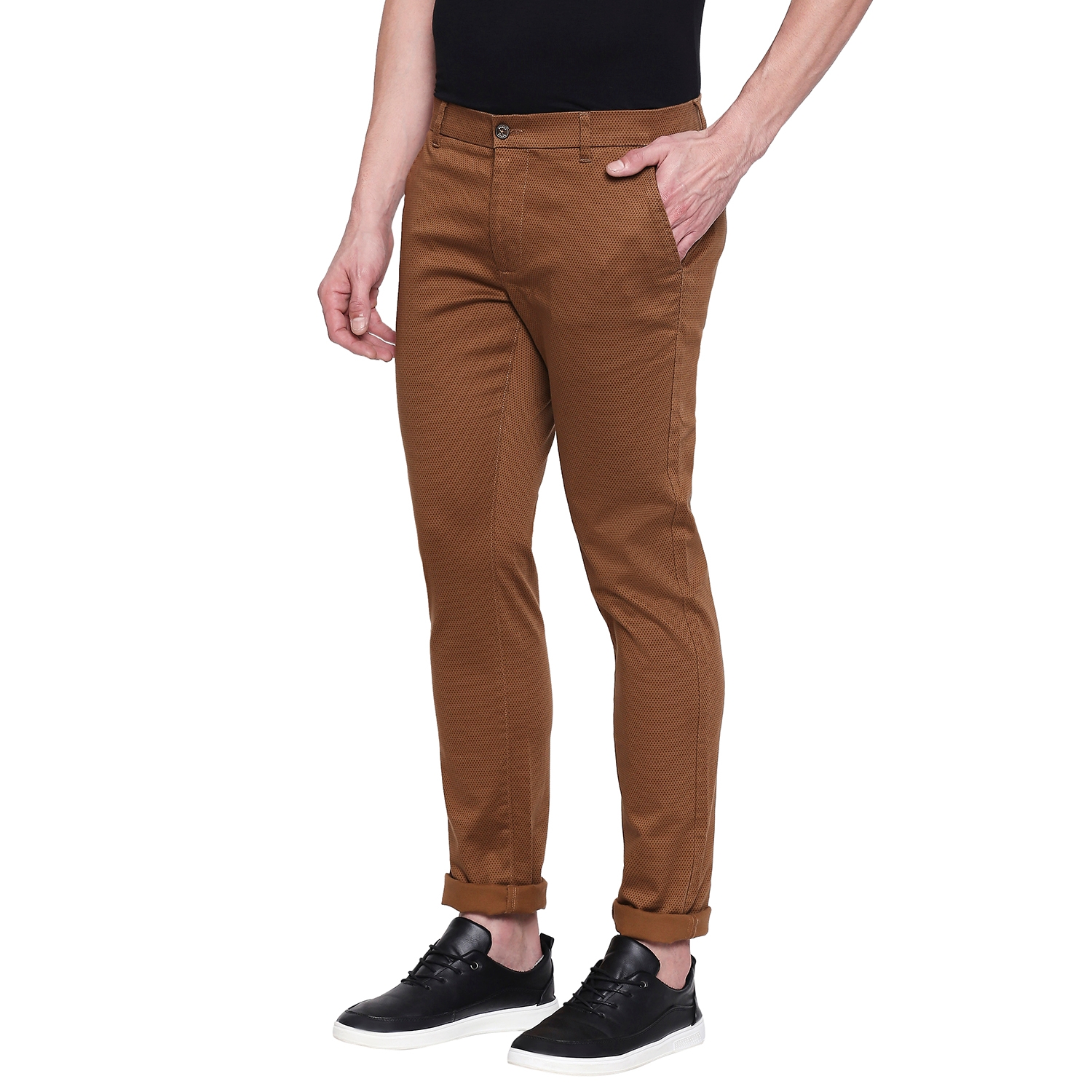 Basics | Men's Khaki Cotton Blend Printed Trouser 2