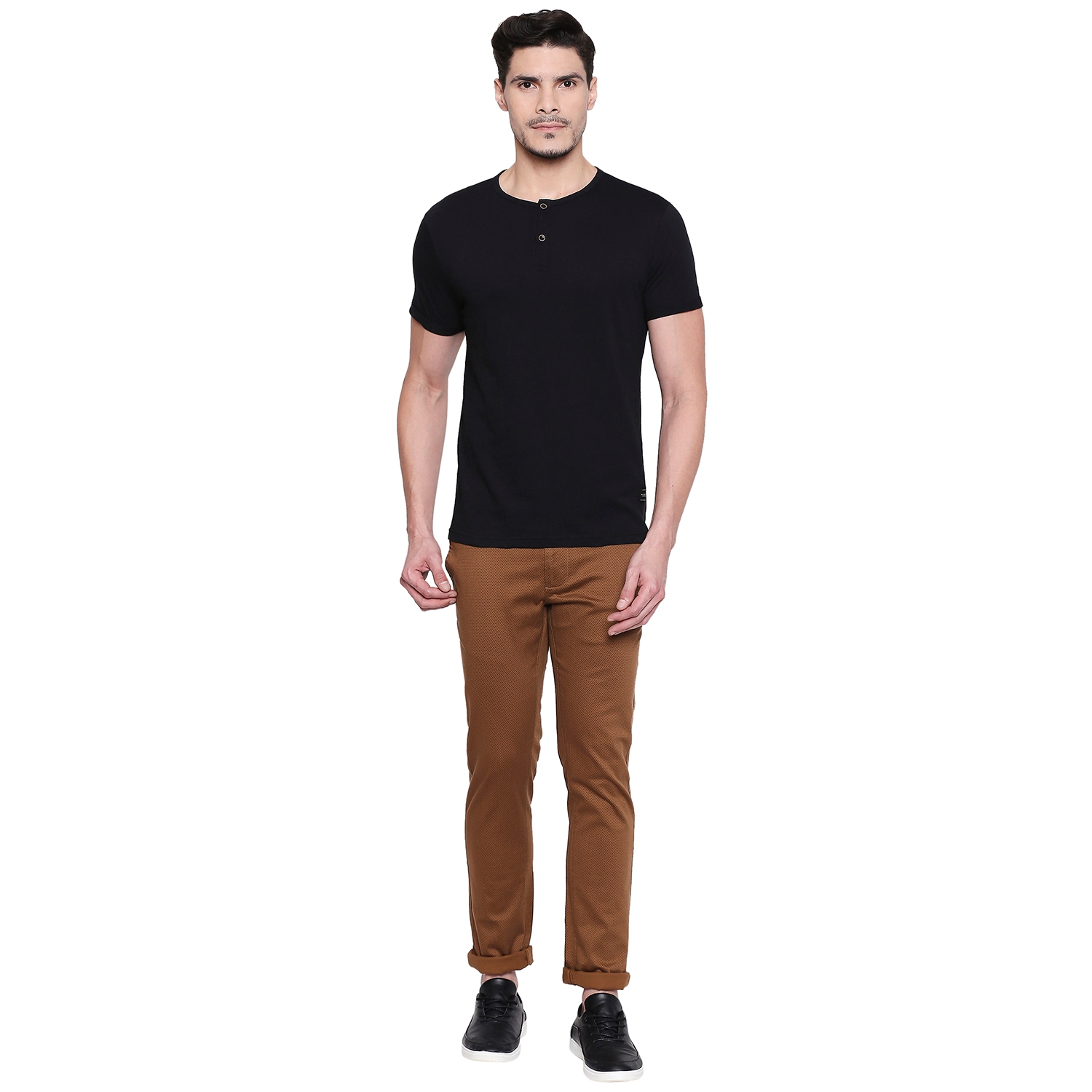 Basics | Men's Khaki Cotton Blend Printed Trouser 4