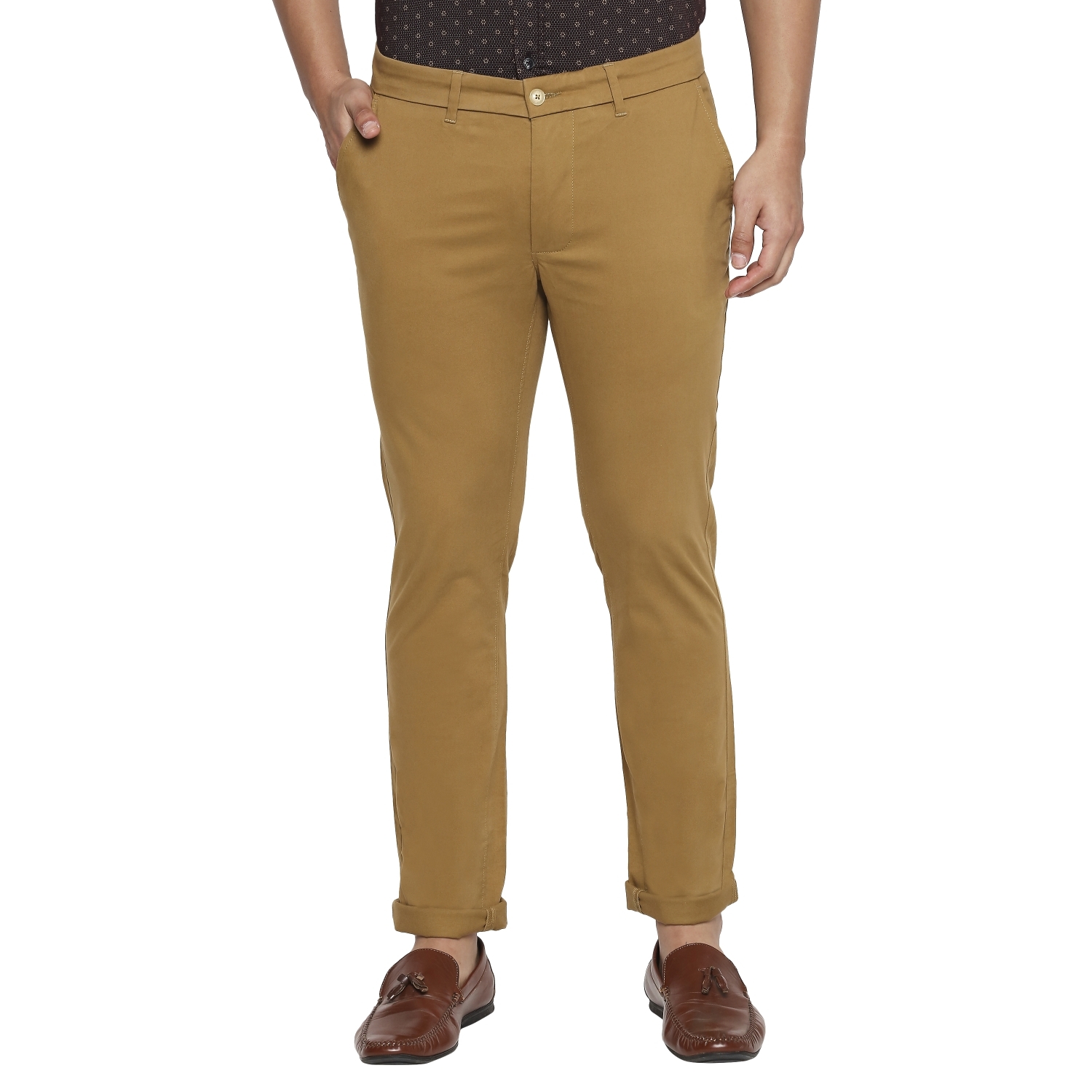 Basics | Men's Khaki Cotton Blend Solid Trouser 0