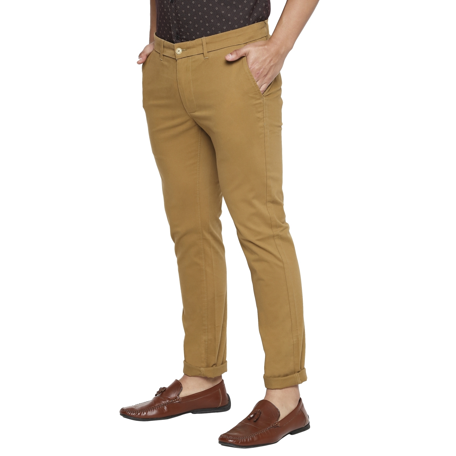 Basics | Men's Khaki Cotton Blend Solid Trouser 2