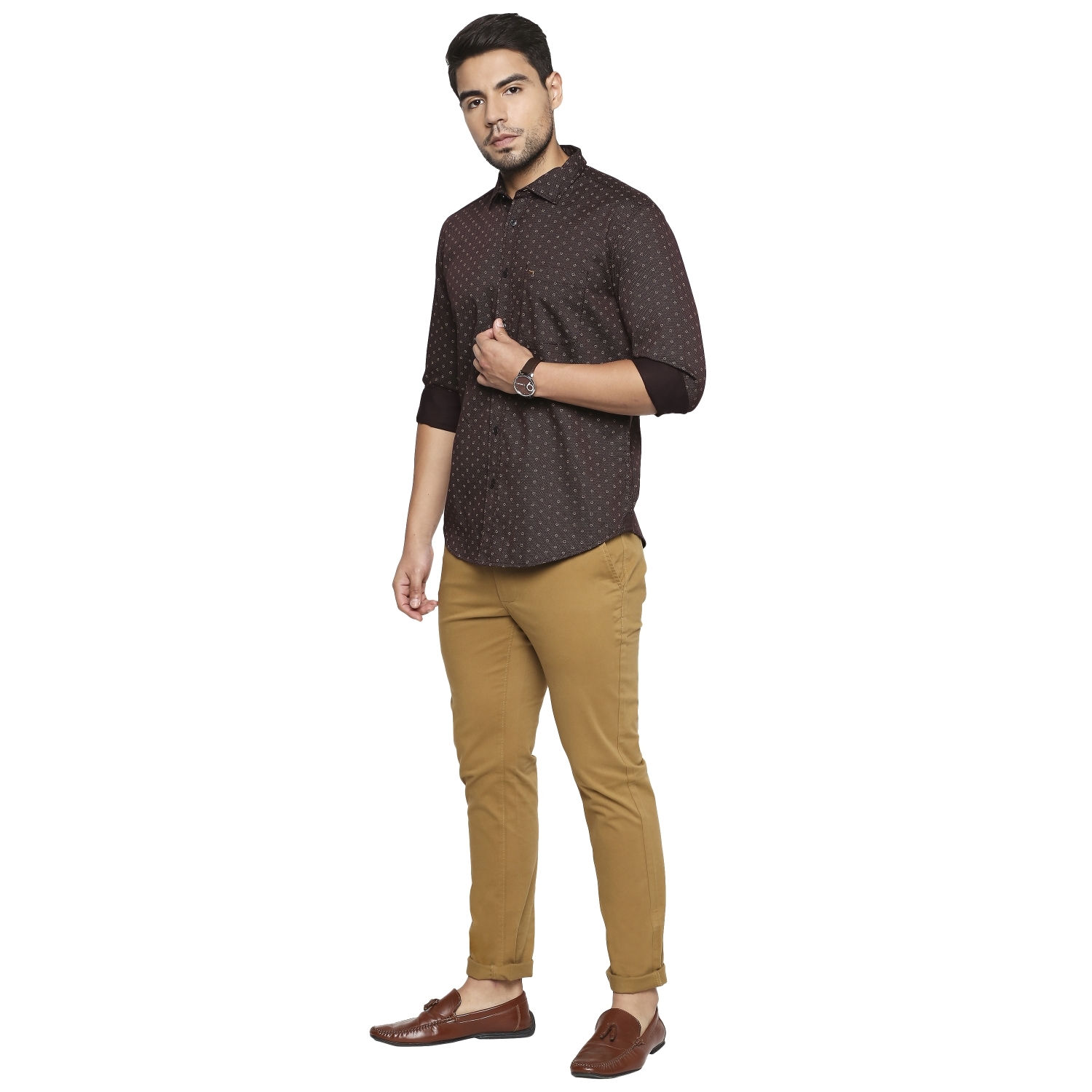 Basics | Men's Khaki Cotton Blend Solid Trouser 4