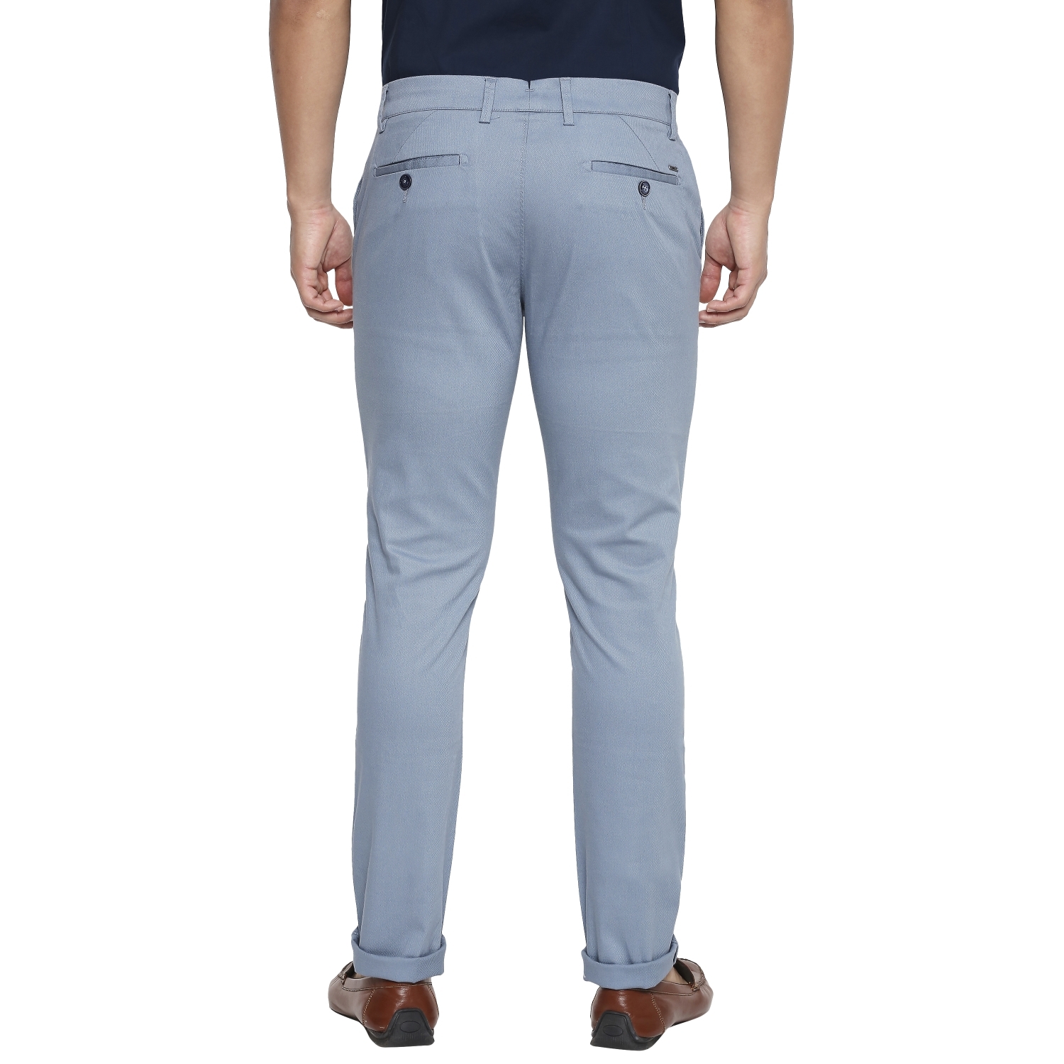 Basics | Men's Blue Cotton Blend Solid Trouser 1