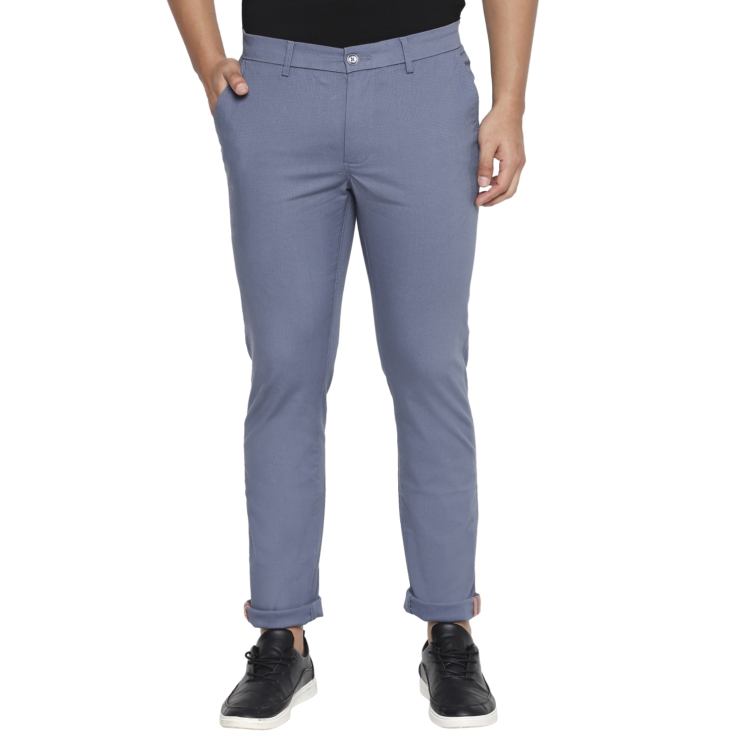 Basics | Men's Blue Cotton Blend Solid Trouser 0