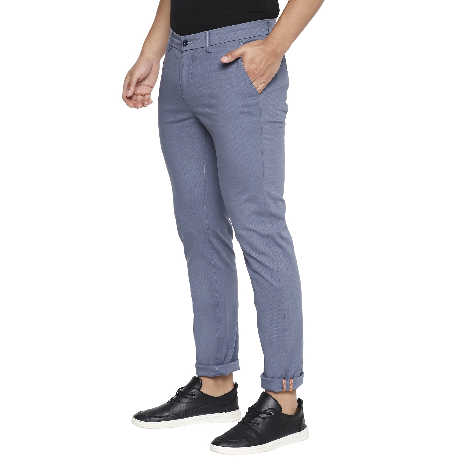 Basics | Men's Blue Cotton Blend Solid Trouser 2