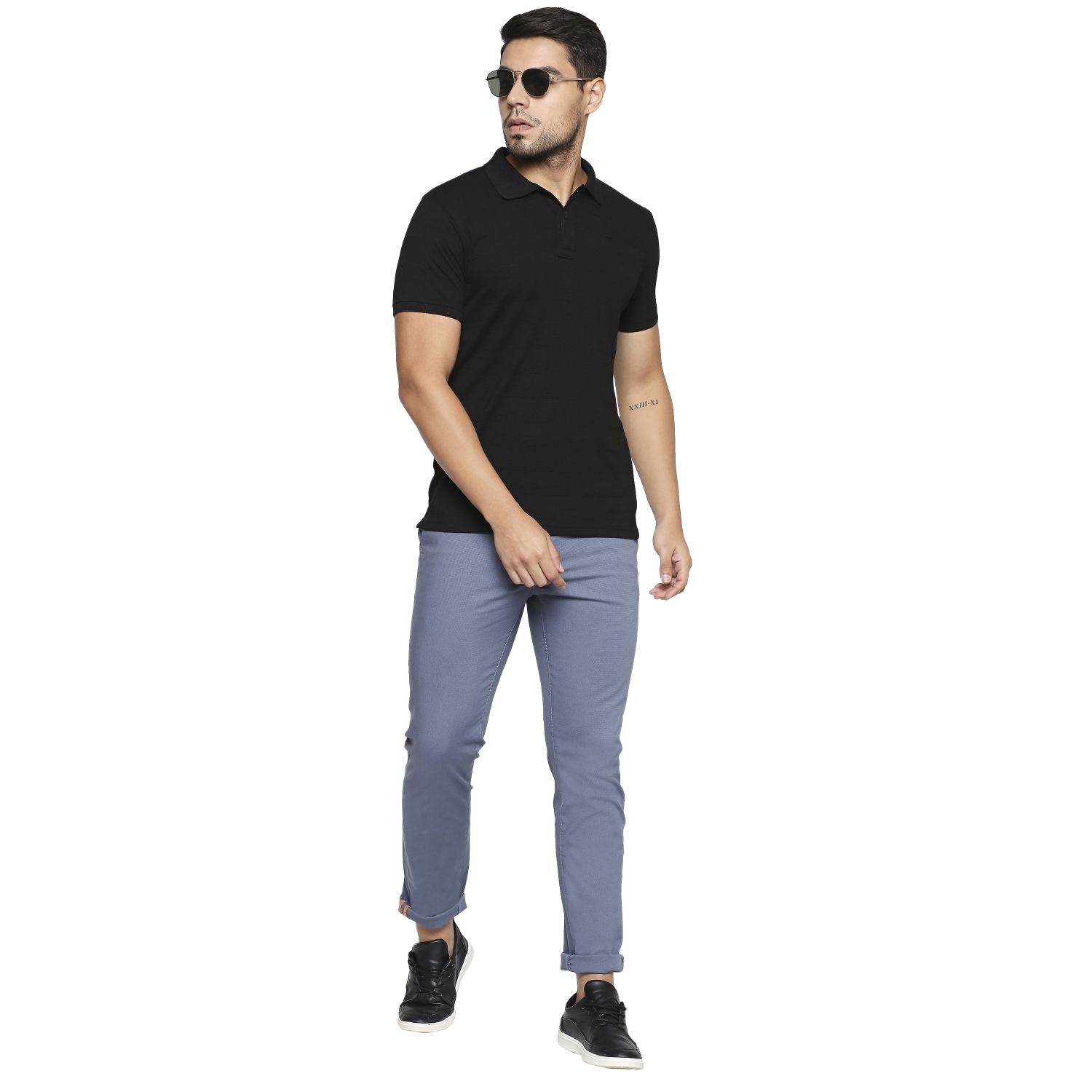 Basics | Men's Blue Cotton Blend Solid Trouser 4