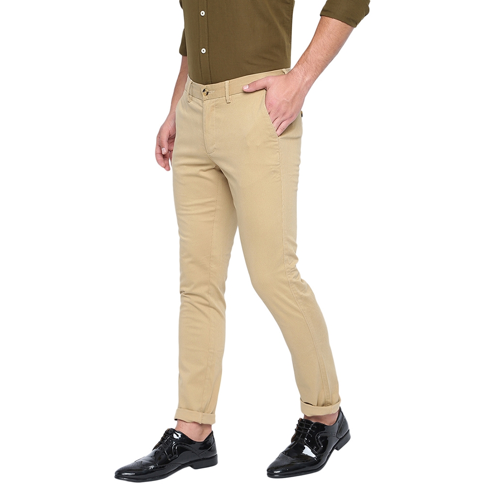 Basics | Men's Beige Cotton Blend Printed Trouser 2