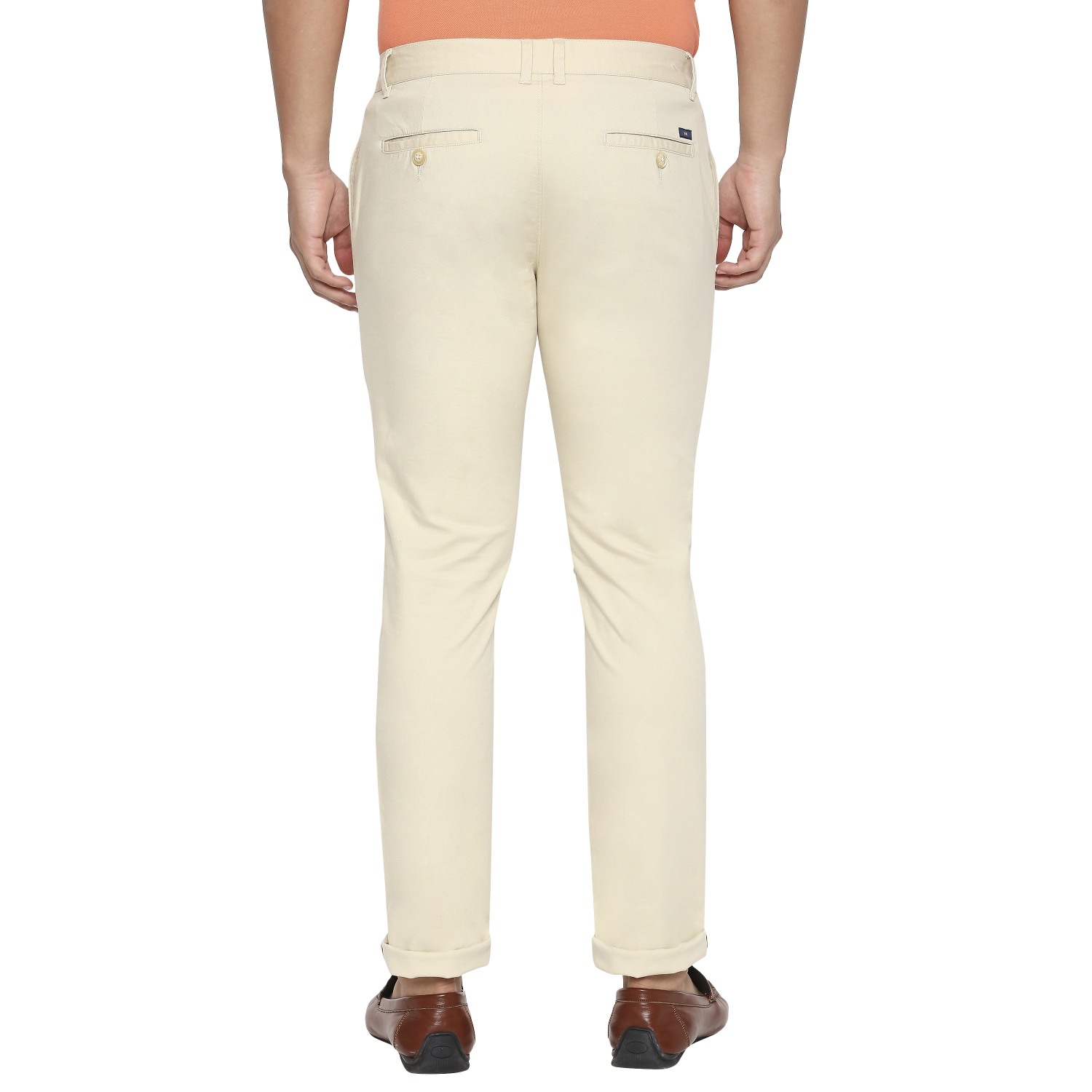 Men's Beige Cotton Blend Solid Trouser