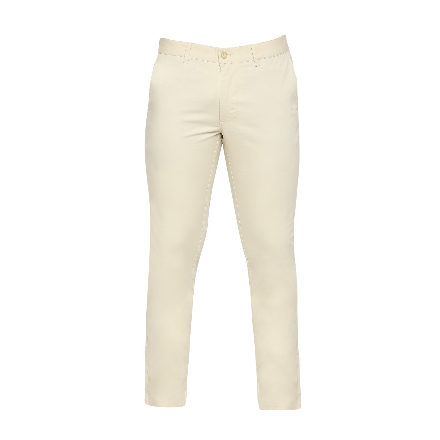 Men's Beige Cotton Blend Solid Trouser