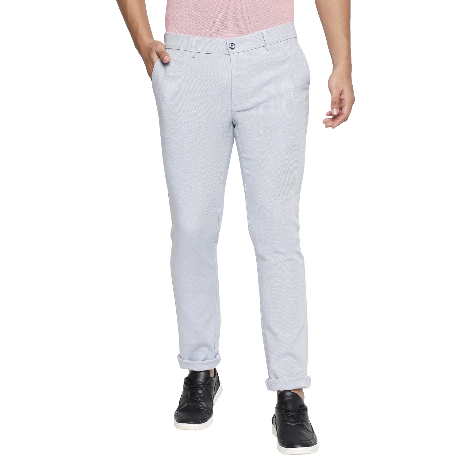 Basics | Men's Light Blue Cotton Blend Solid Trouser 0