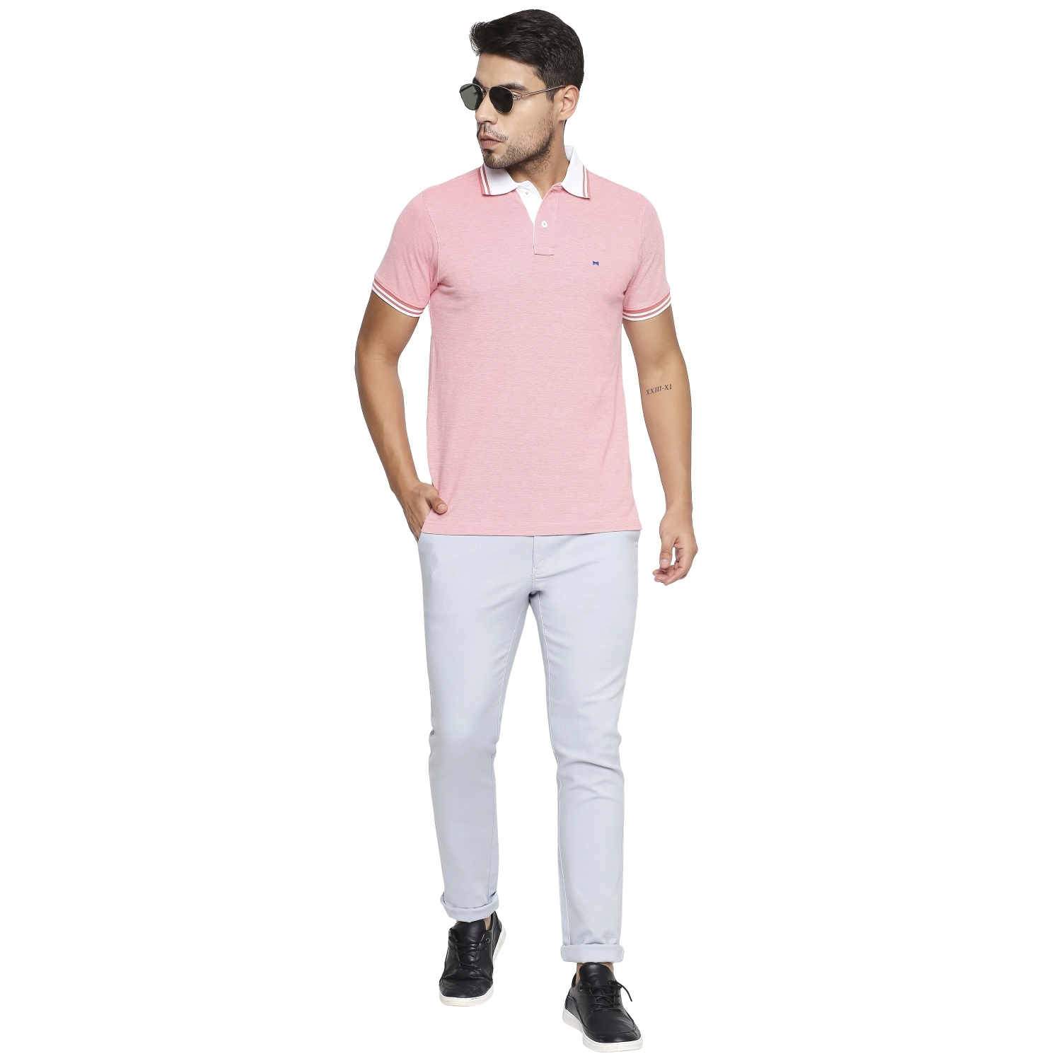 Basics | Men's Light Blue Cotton Blend Solid Trouser 4