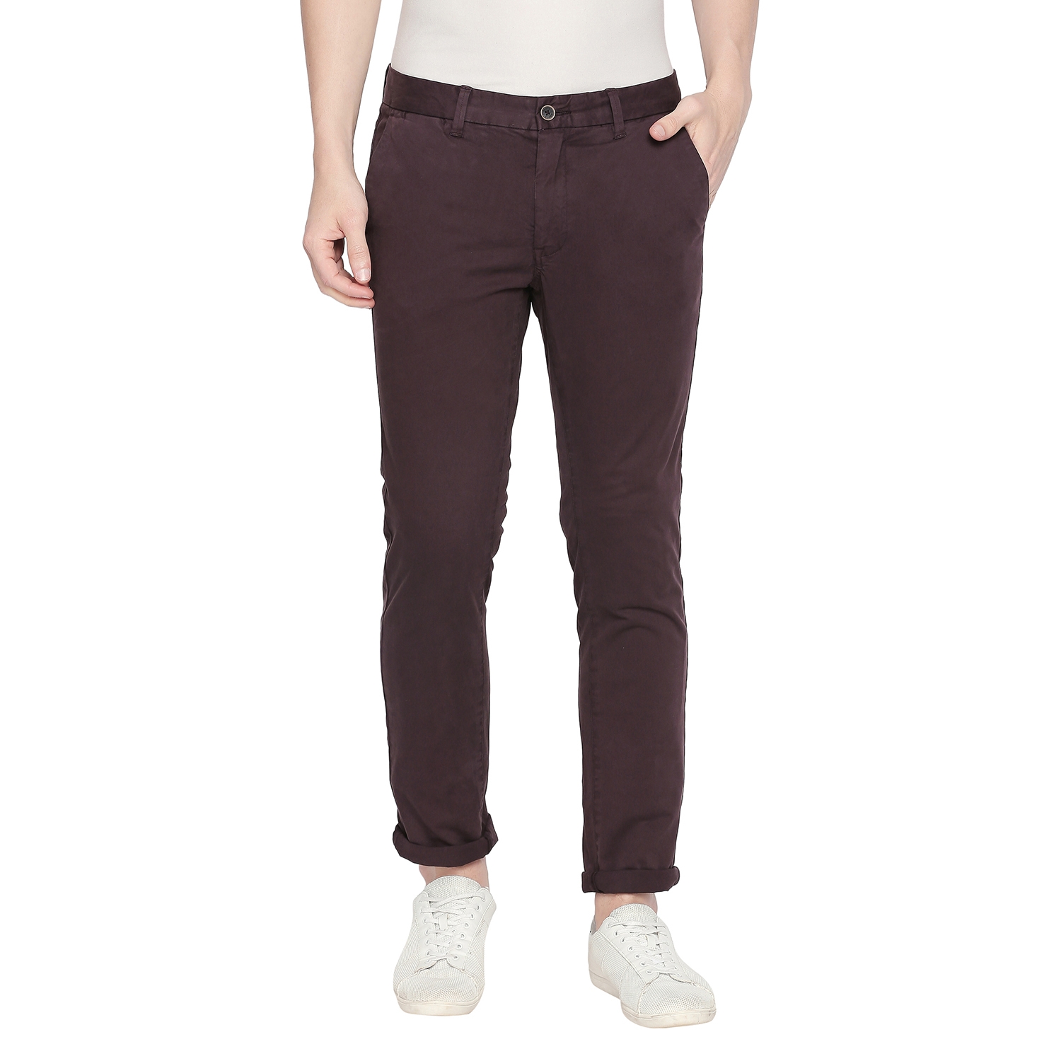 Basics | Men's Maroon Cotton Blend Solid Trouser 0