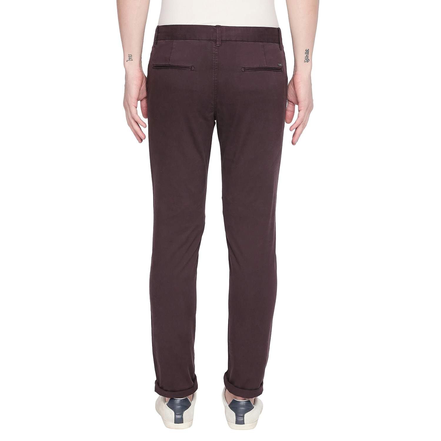 Basics | Men's Maroon Cotton Blend Solid Trouser 1