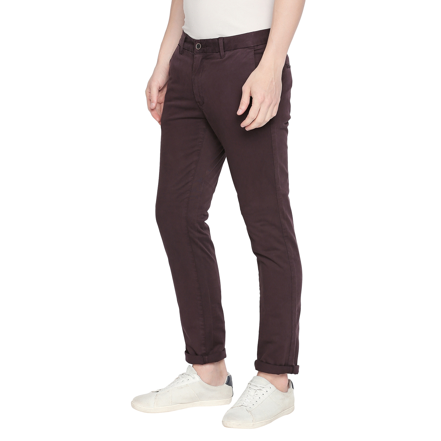 Basics | Men's Maroon Cotton Blend Solid Trouser 2