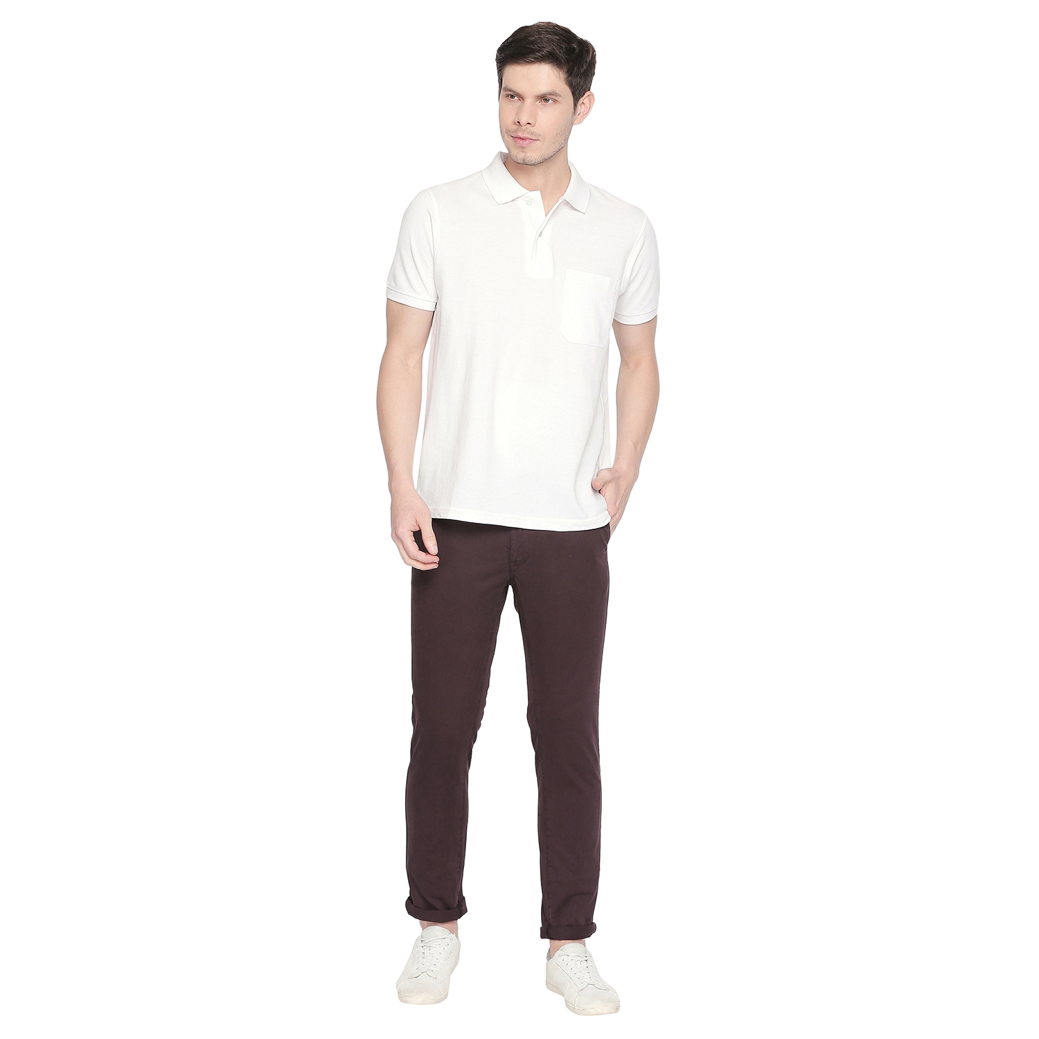 Basics | Men's Maroon Cotton Blend Solid Trouser 4