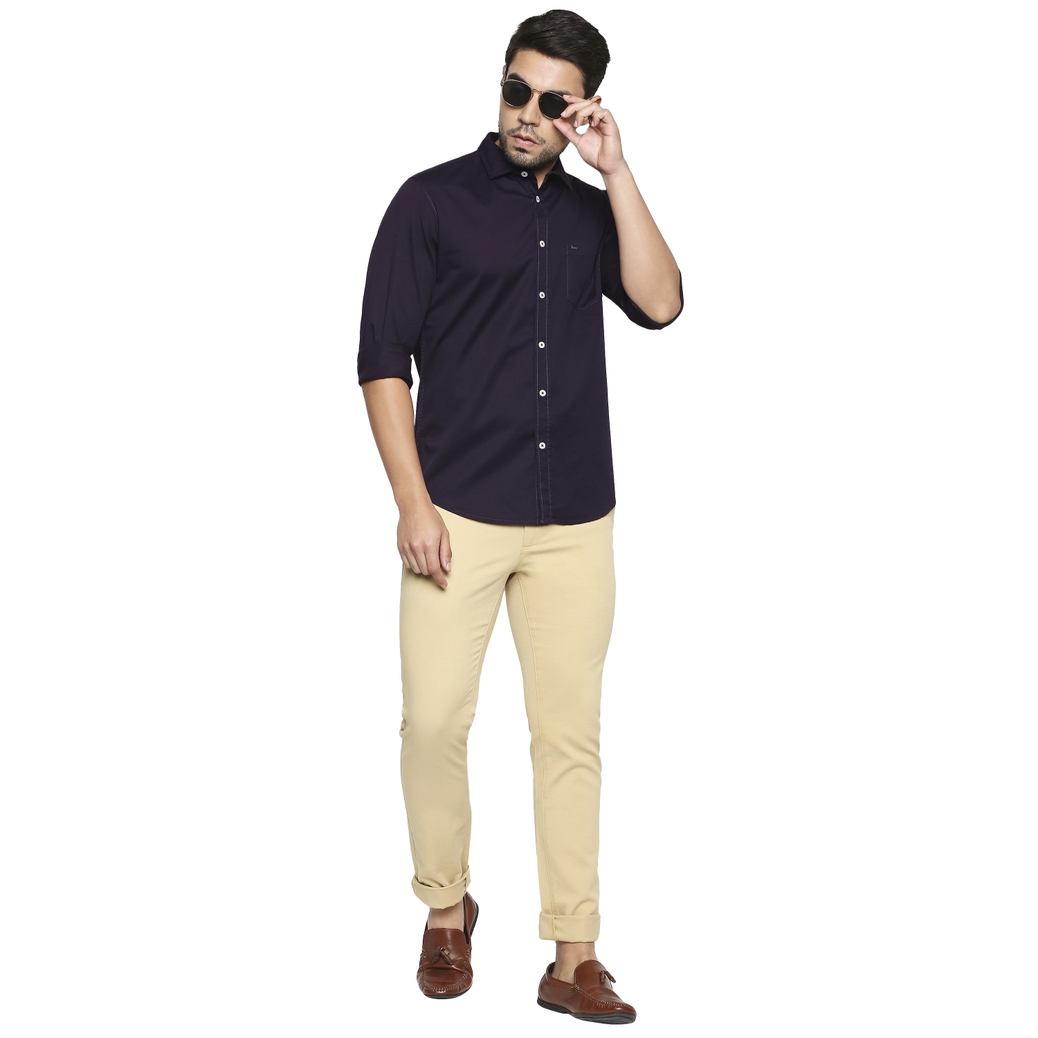 Basics | Men's Khaki Cotton Blend Solid Trouser 4