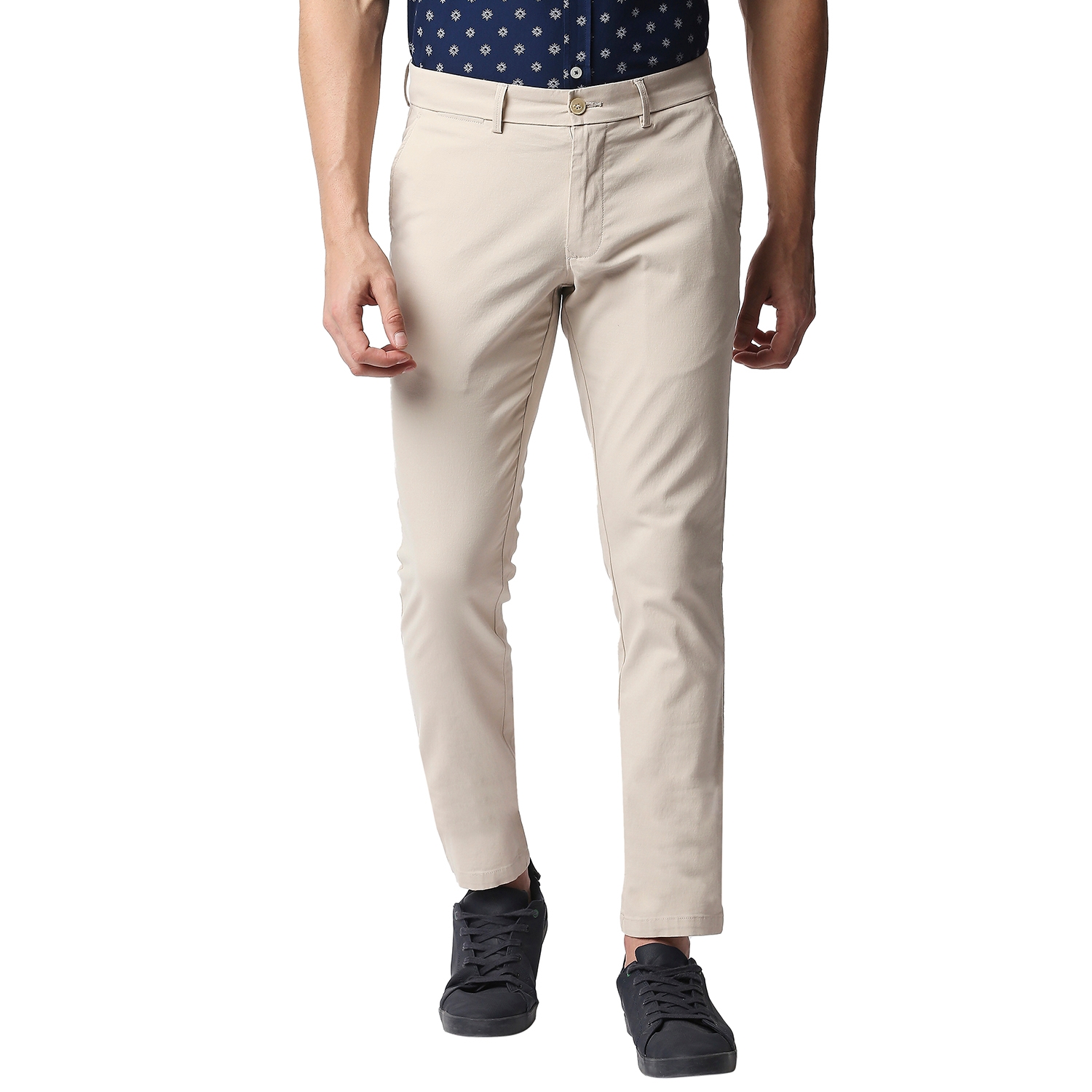 Basics | Men's Beige Cotton Blend Solid Trouser 0