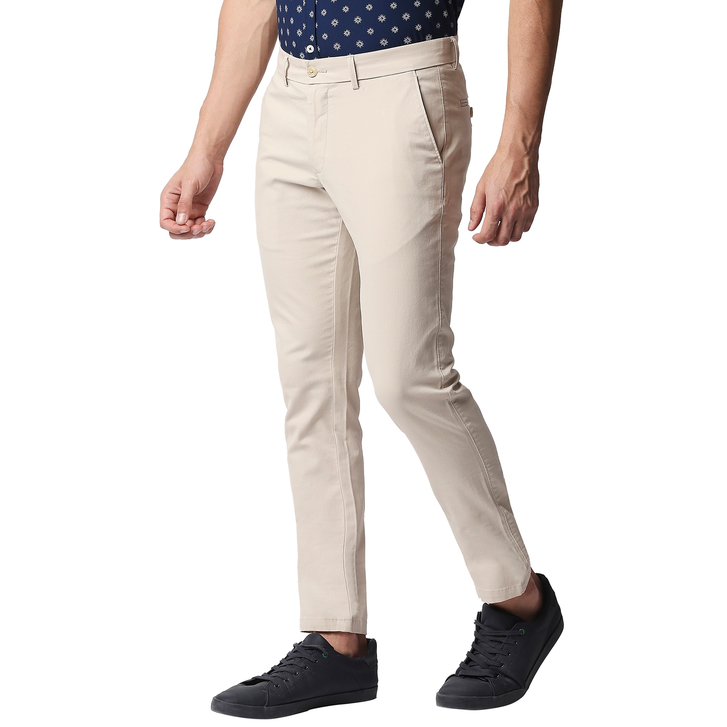 Basics | Men's Beige Cotton Blend Solid Trouser 2