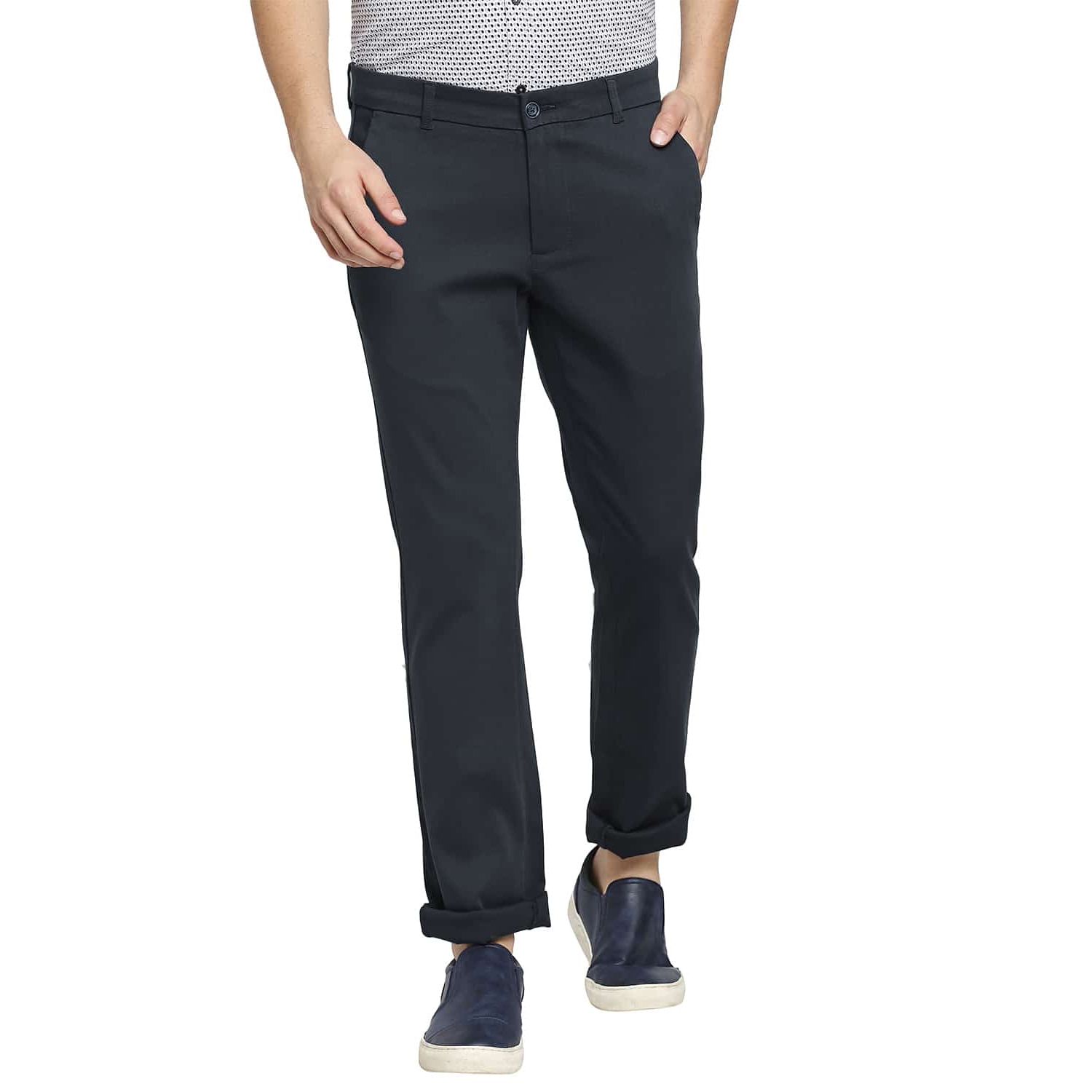 Basics | Men's Navy Cotton Blend Solid Trouser 0