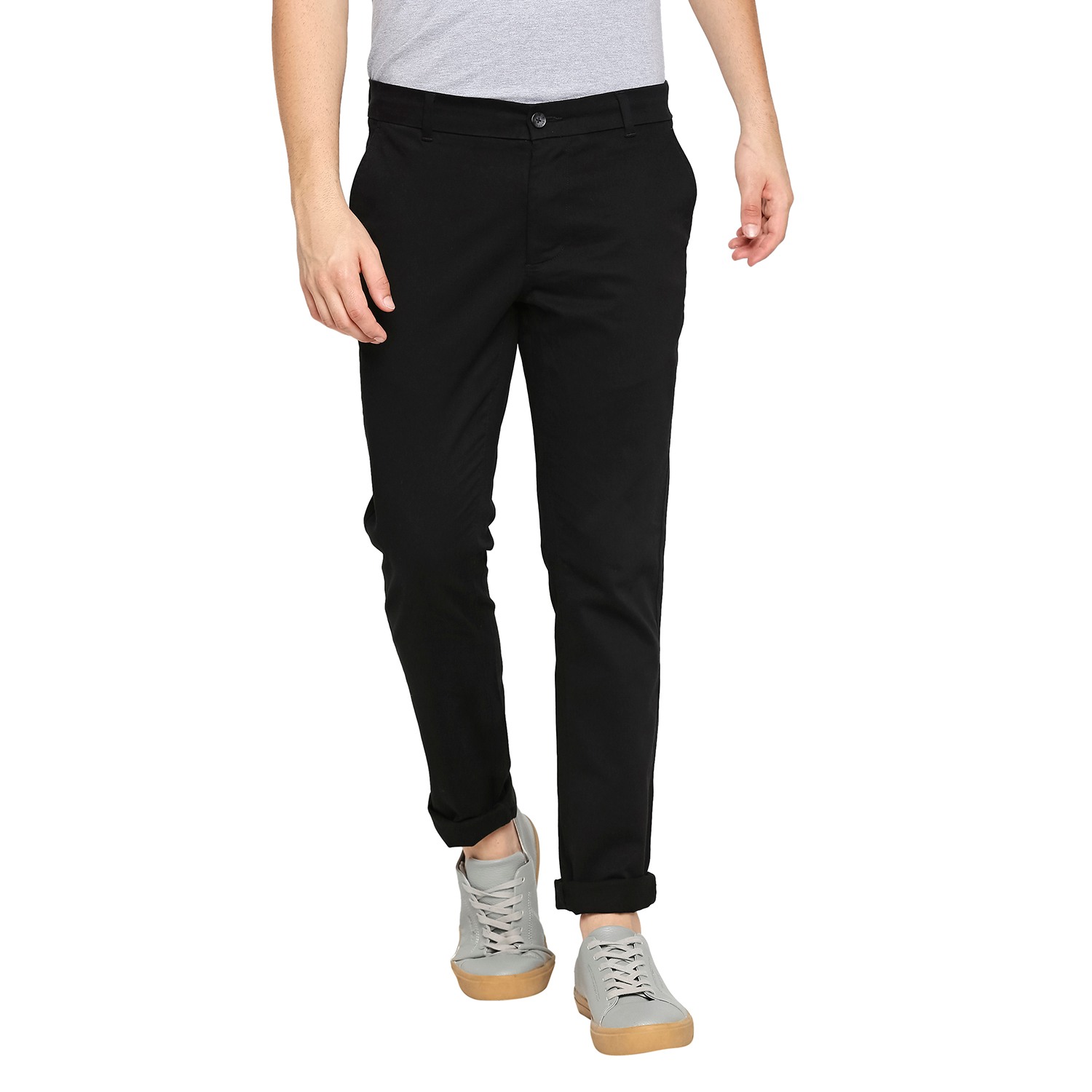 Men's Black Cotton Blend Solid Trouser