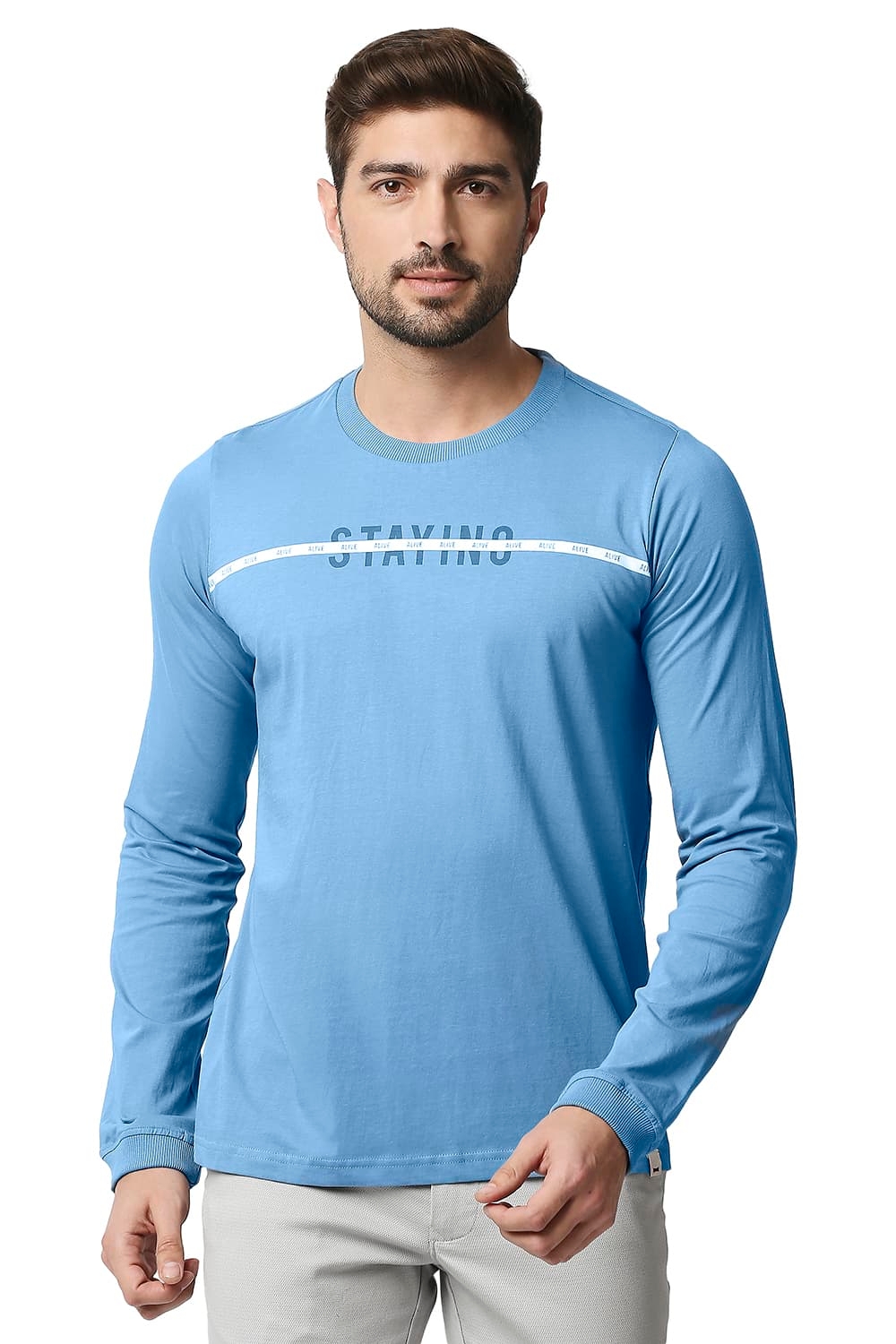 Basics | Men's Blue Cotton Solid T-Shirt 0