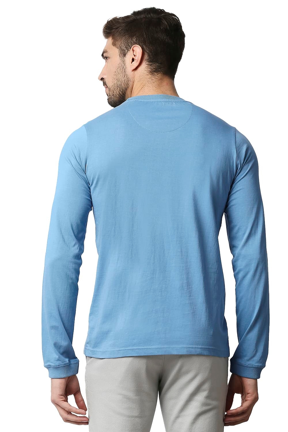 Basics | Men's Blue Cotton Solid T-Shirt 1