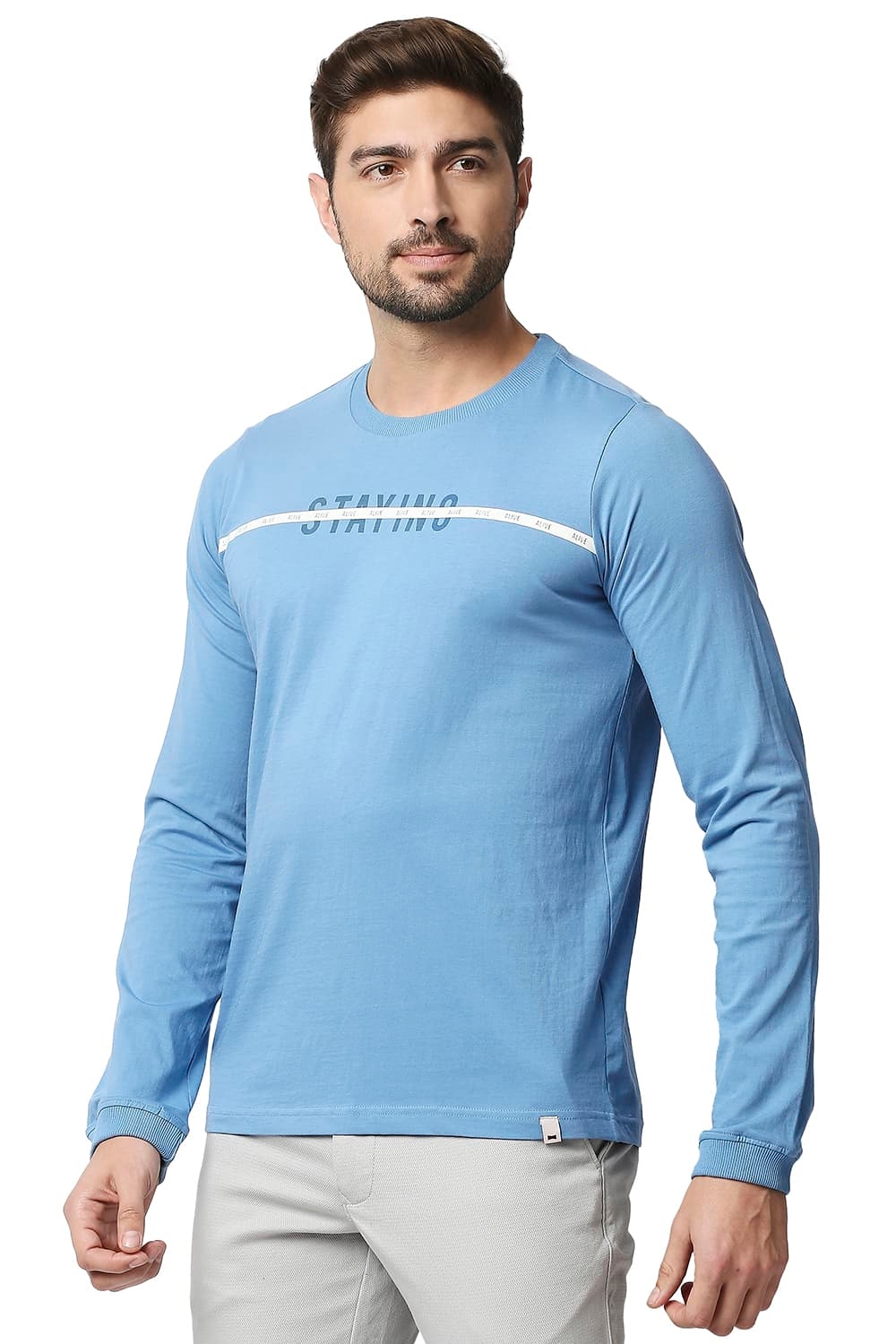 Basics | Men's Blue Cotton Solid T-Shirt 3