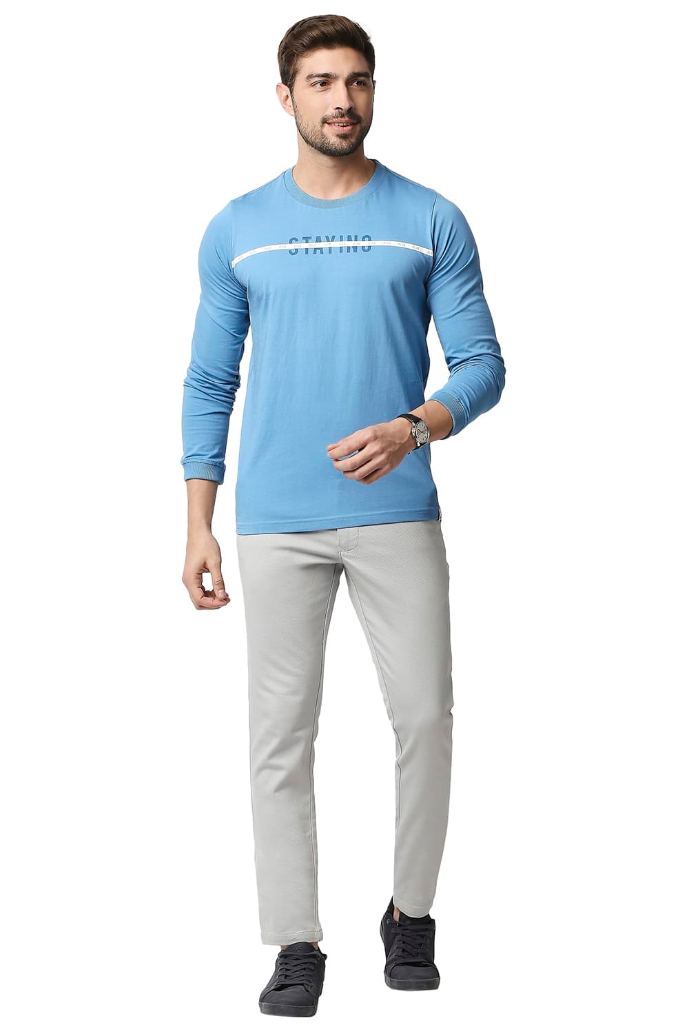 Basics | Men's Blue Cotton Solid T-Shirt 4