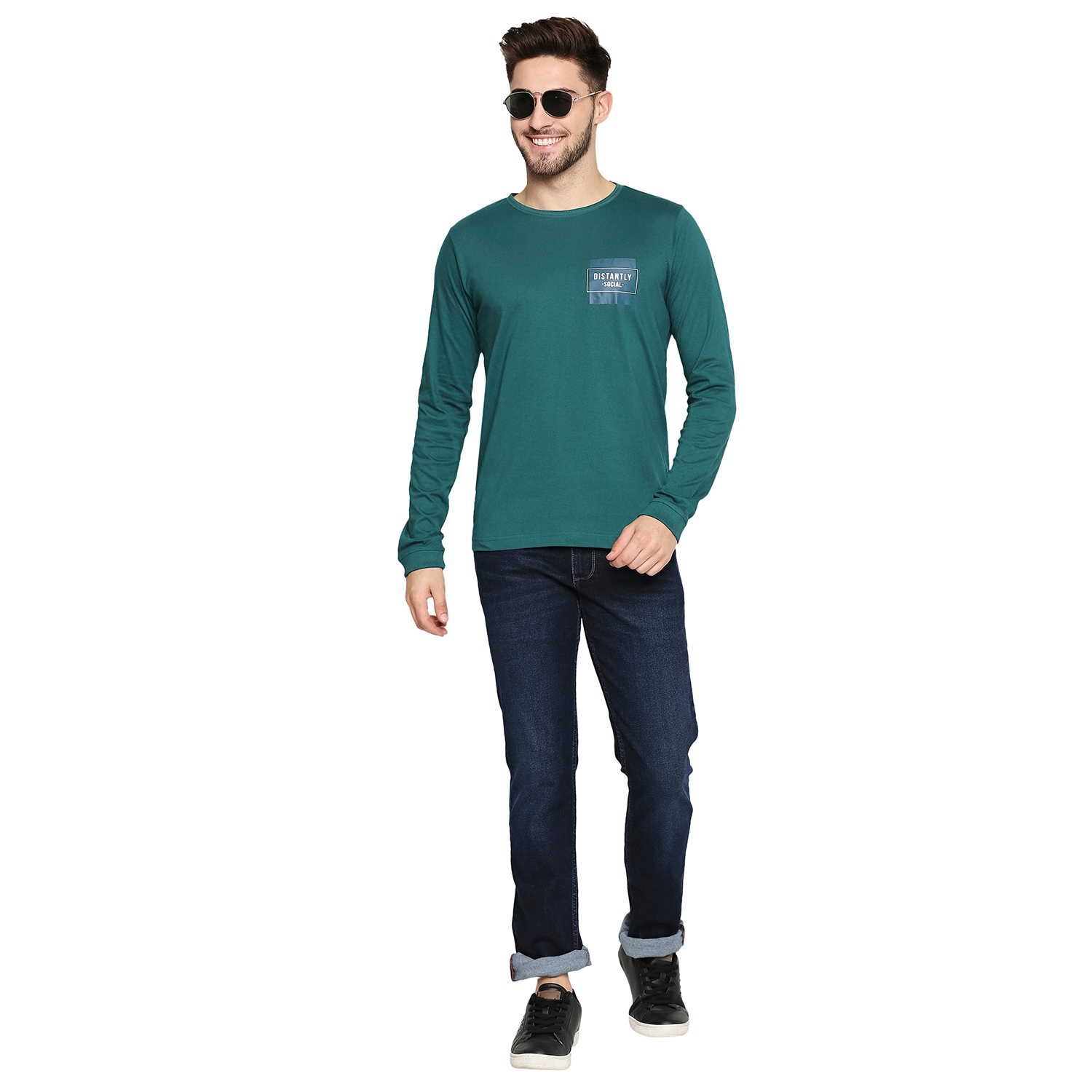 Basics | Men's Green Cotton Solid T-Shirt 4