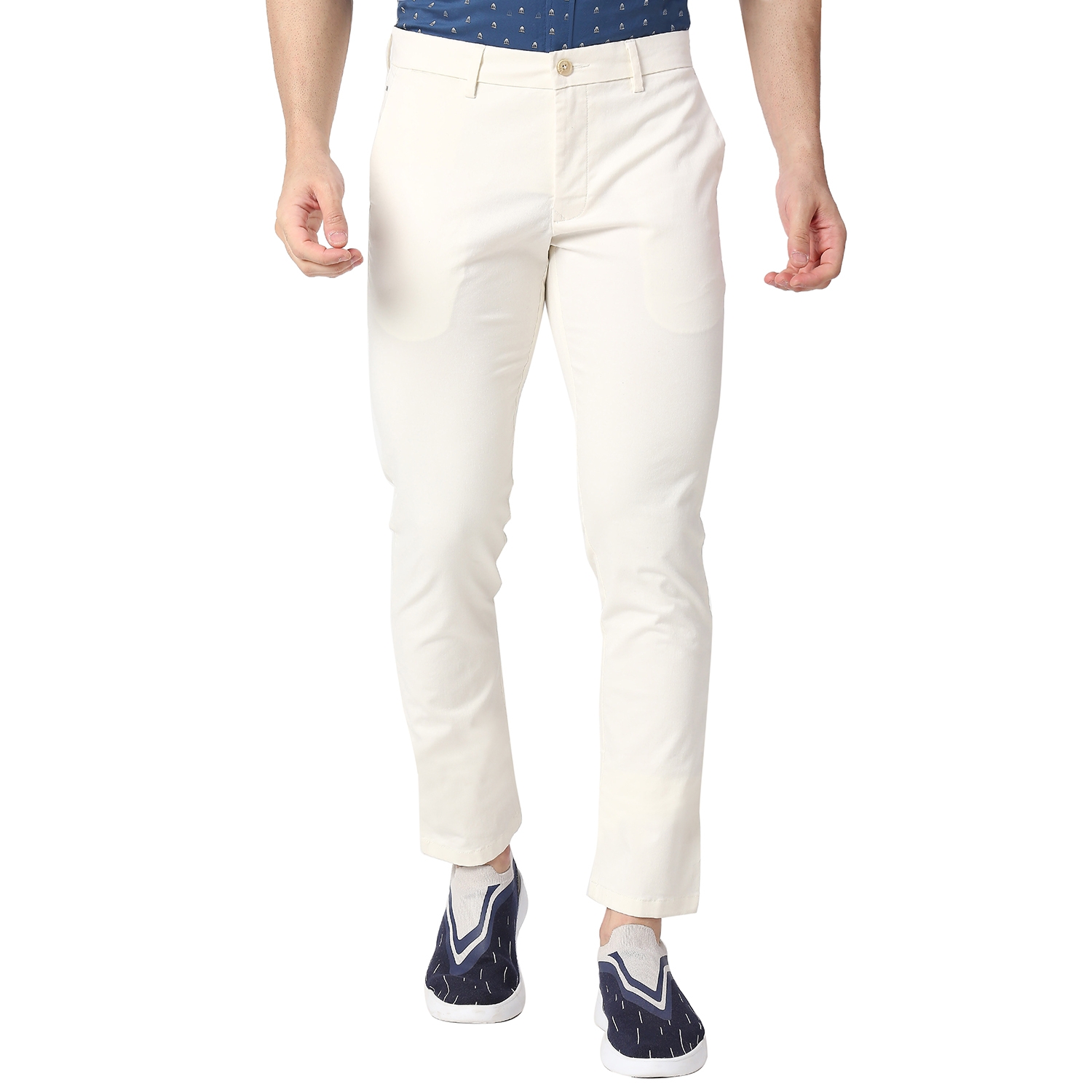 Basics | Men's Ecru Cotton Blend Solid Trouser 0