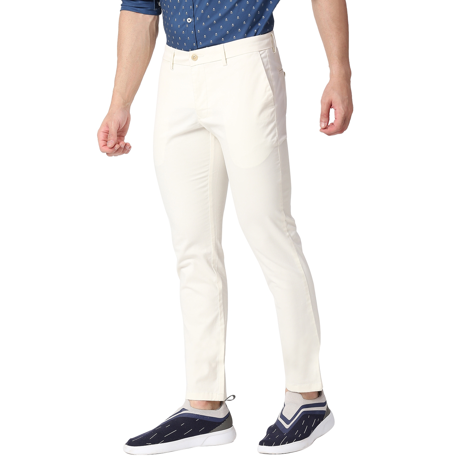 Basics | Men's Ecru Cotton Blend Solid Trouser 2