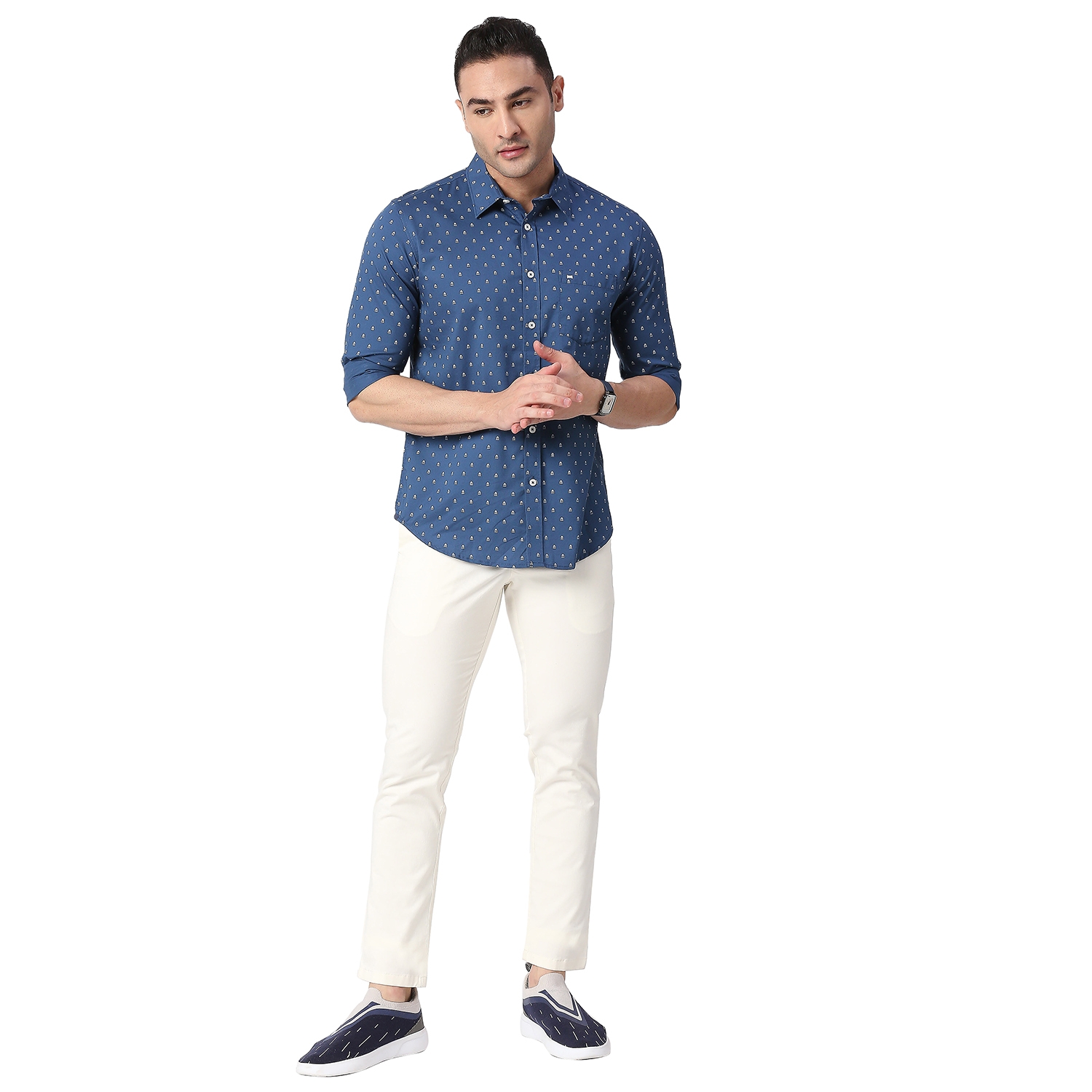 Basics | Men's Ecru Cotton Blend Solid Trouser 4