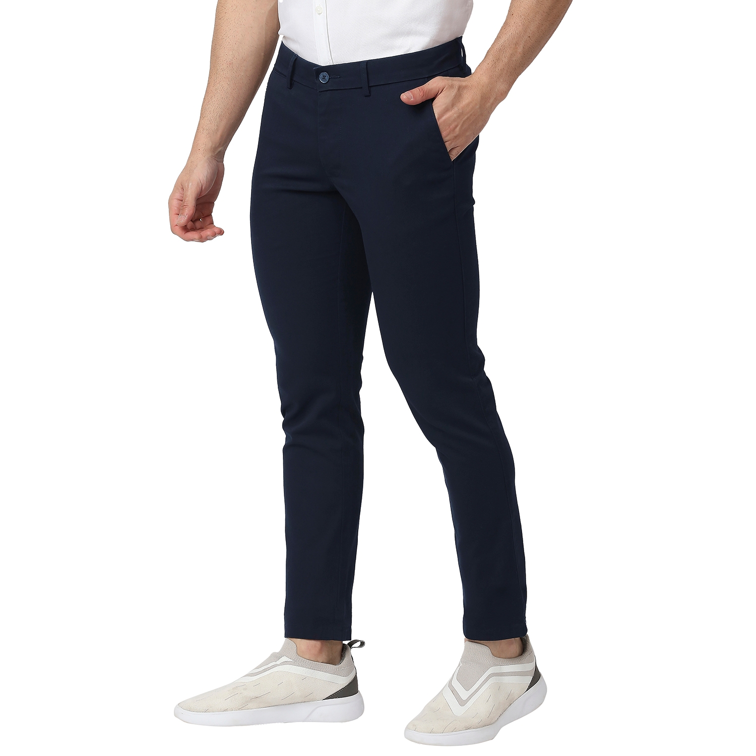 Basics | Men's Navy Cotton Blend Solid Trouser 2