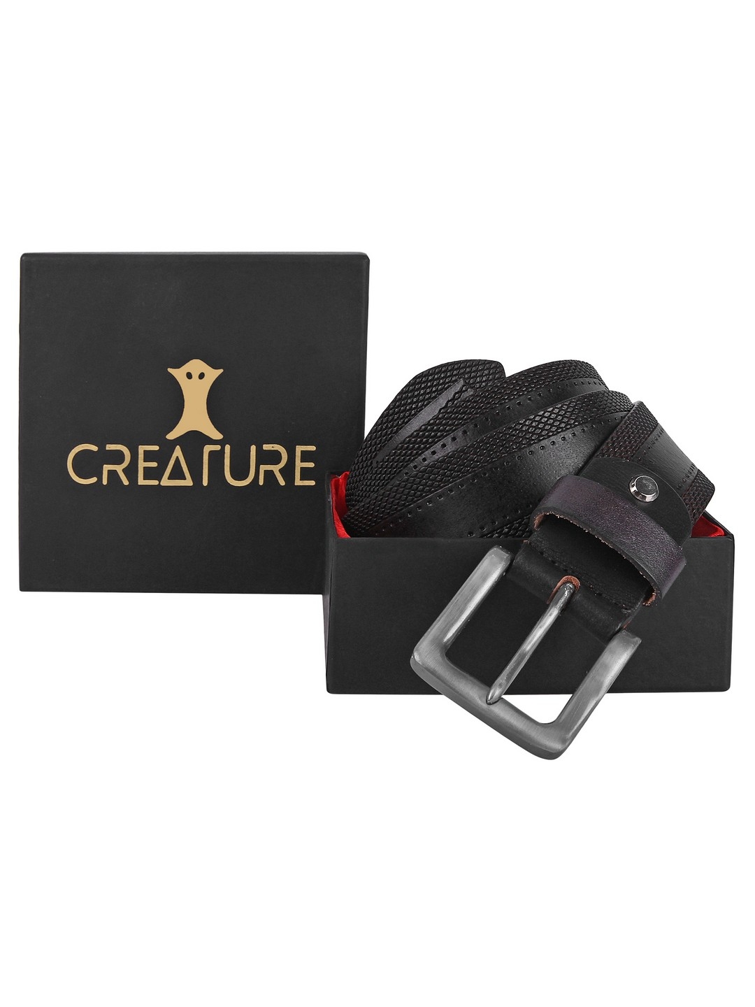 CREATURE | Creature Textured Print Casual Black Genuine Leather Belts For Men 4