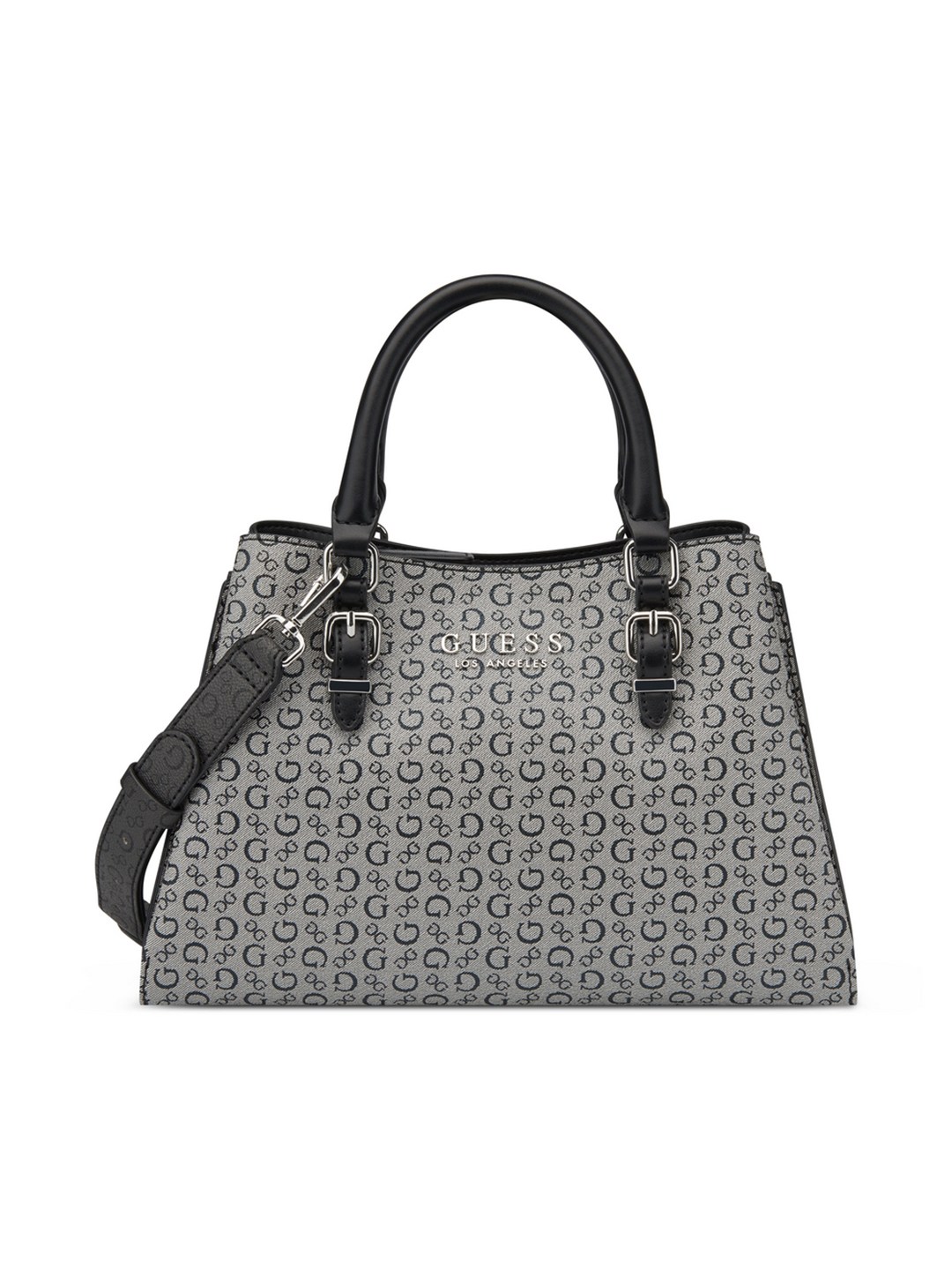 Guess Women Grey Typography Adjustable Detachable Strap Satchel Bag