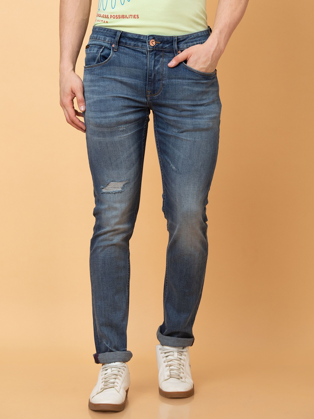 Being Human Mens-Bottom Denim Mid Tone