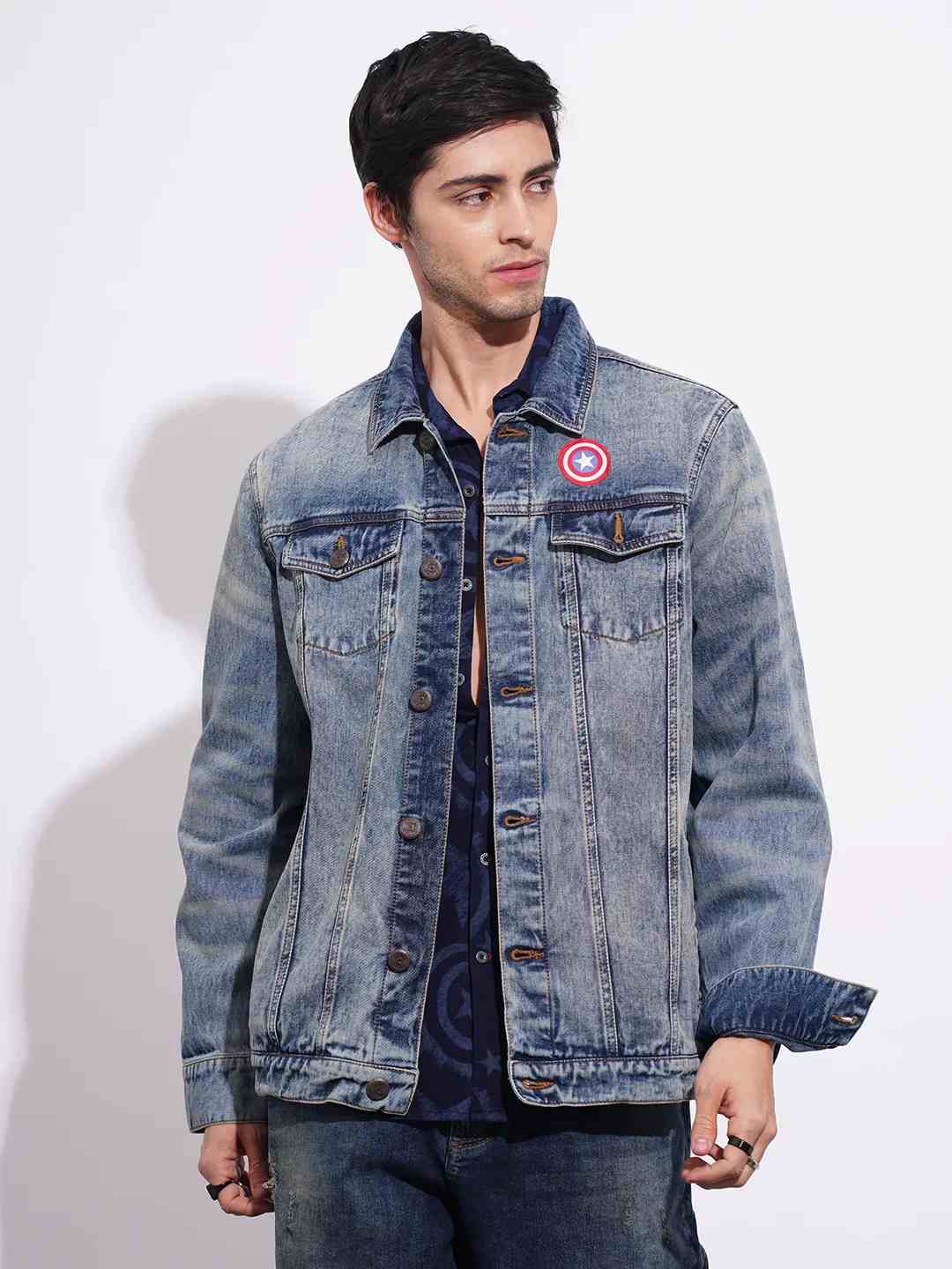 Being Human Men's Captian America Blue Denim Jacket