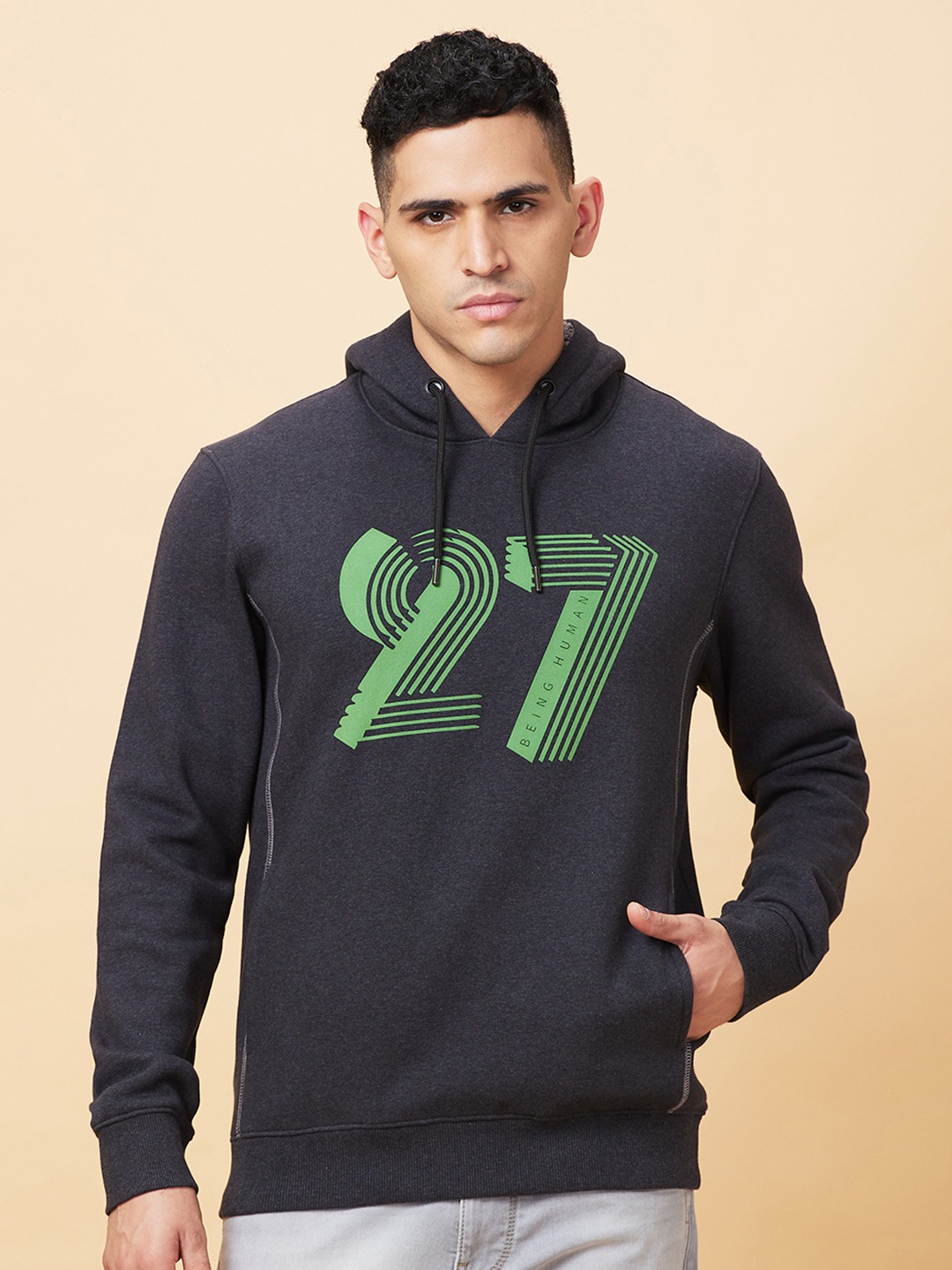 Being Human Mens-Top Hoody Anthra Mel