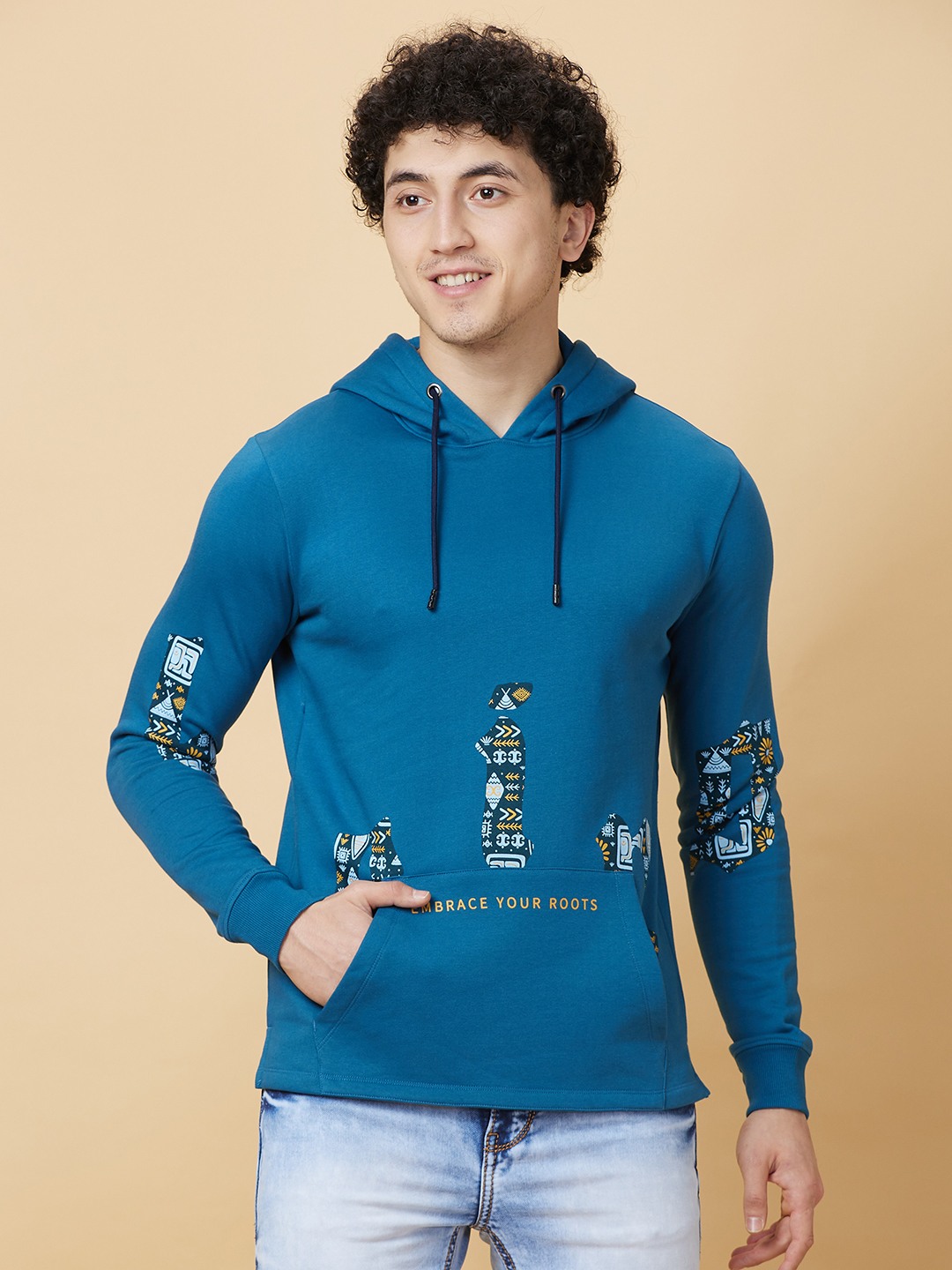Being Human Men Blue Graphic Hooded Neck Hoody